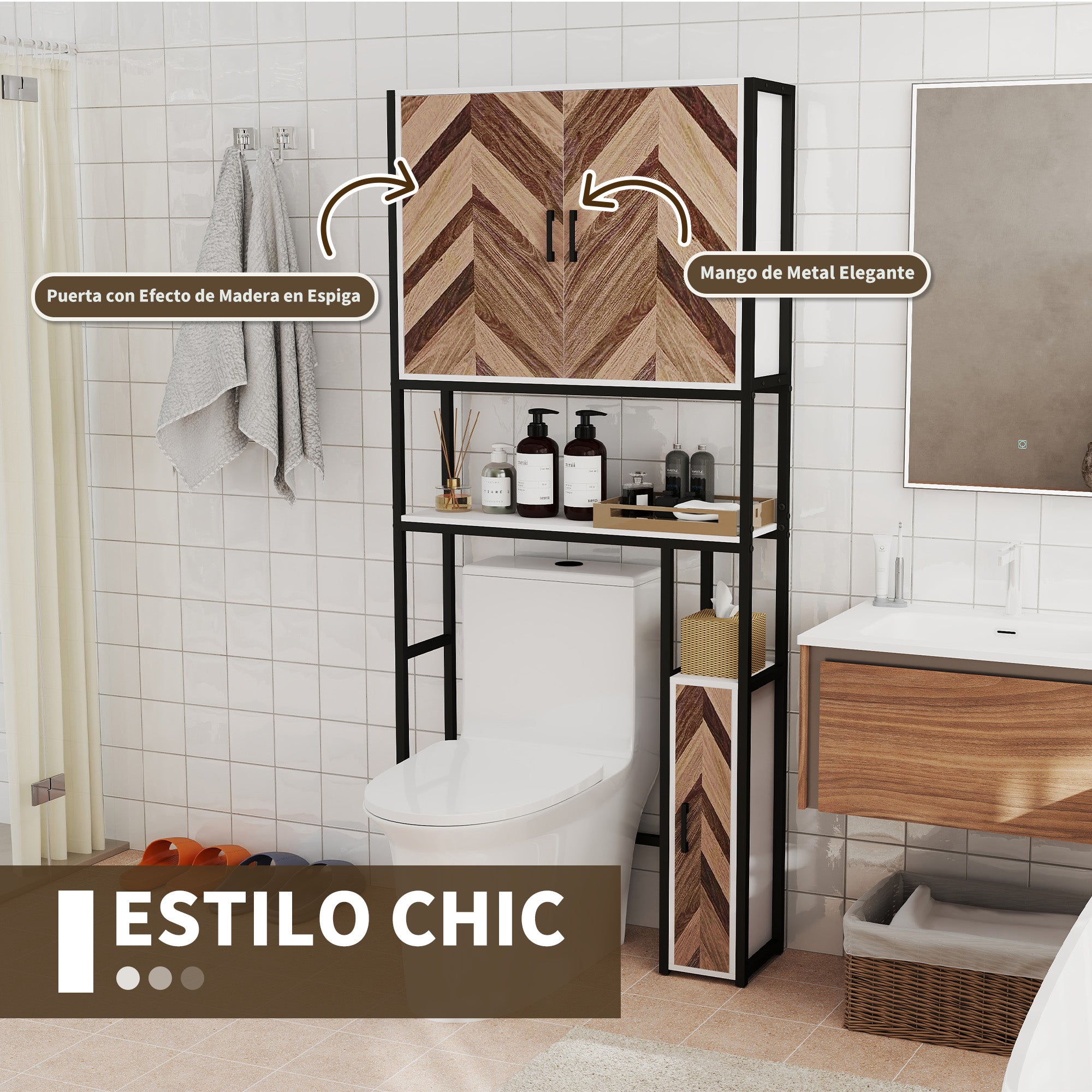 Over Toilet Cabinet Over Toilet Cabinet with 3 Doors 2 Adjustable Shelves and Open Compartment Bathroom Furniture 79.5x23x178 cm Multicolor