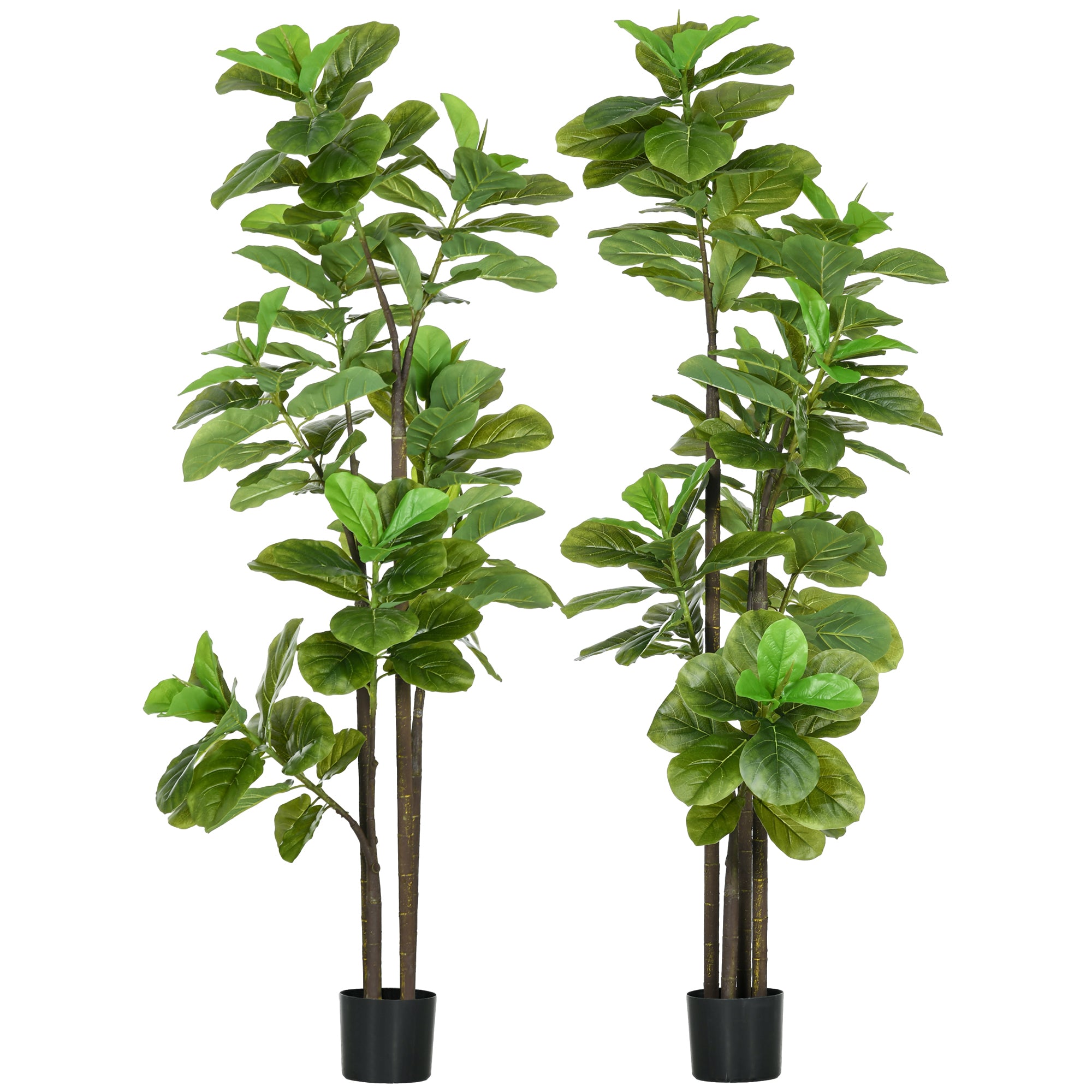 Set of 2 Artificial Plants Fiddle Leaf Fig Ficus Lyrata 180cm Tall with Pot, Large Artificial Tree for Decoration