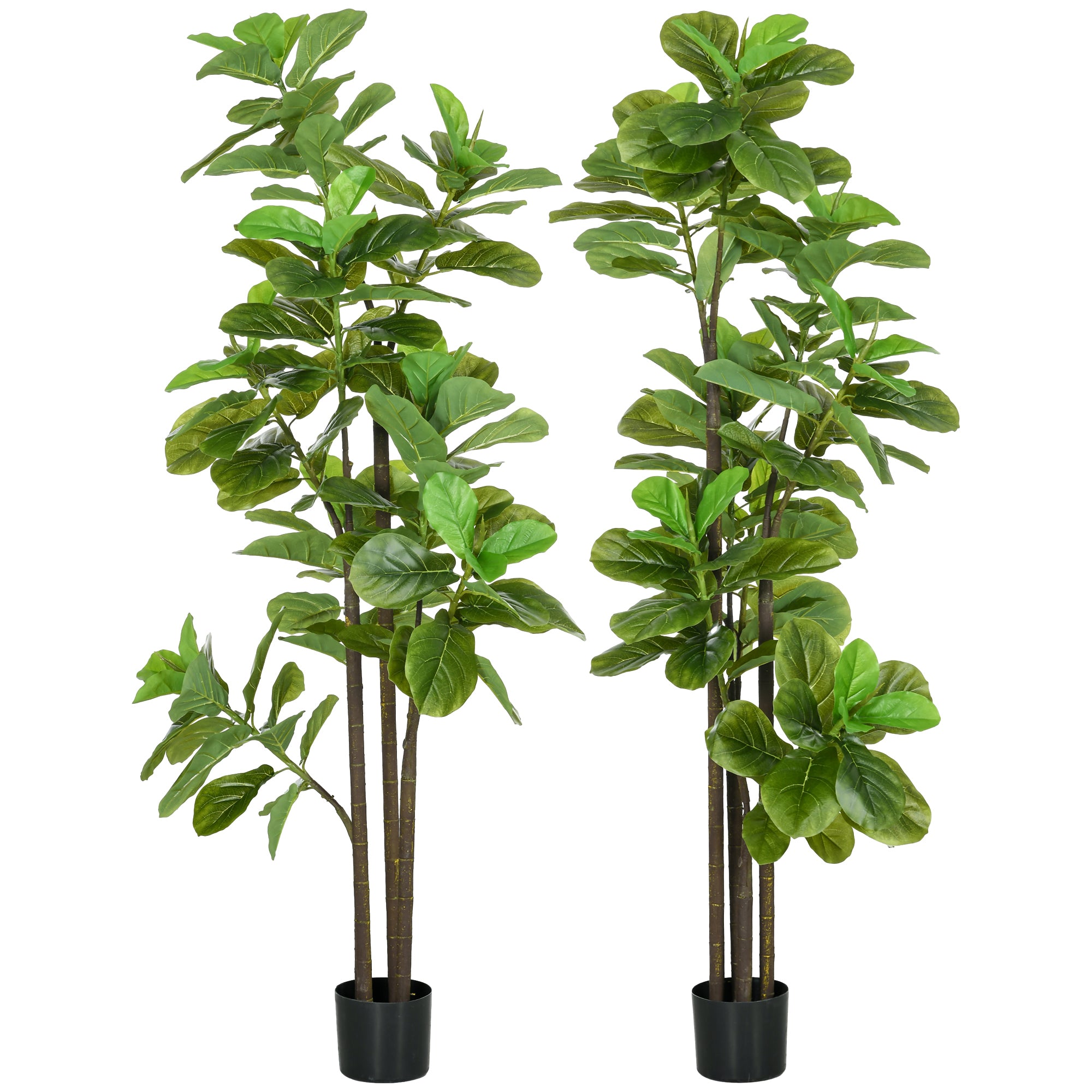 Set of 2 Artificial Plants Fiddle Leaf Fig Ficus Lyrata 180cm Tall with Pot, Large Artificial Tree for Decoration