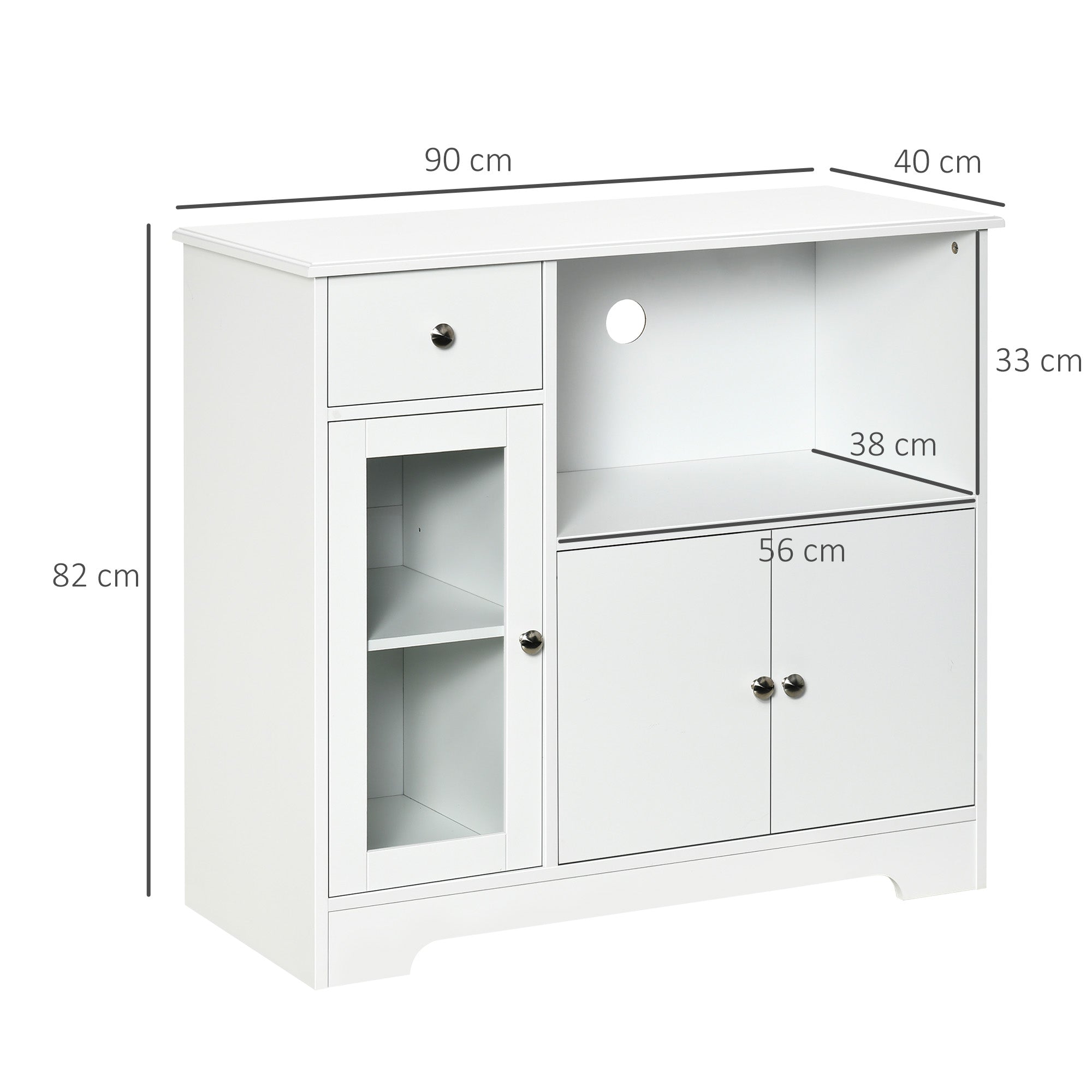 Microwave Cabinet, Kitchen Buffet, Storage Cabinet, for Kitchen, Dining Room 90 x 40 x 82 cm Tempered Glass and Wood, White