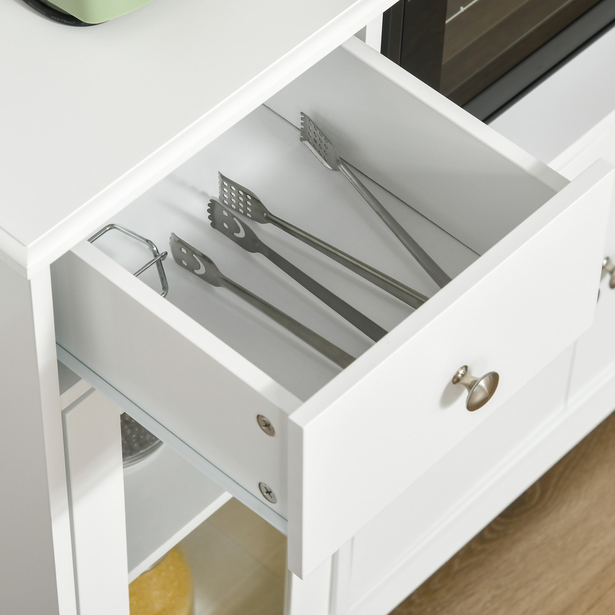 Microwave Cabinet, Kitchen Buffet, Storage Cabinet, for Kitchen, Dining Room 90 x 40 x 82 cm Tempered Glass and Wood, White