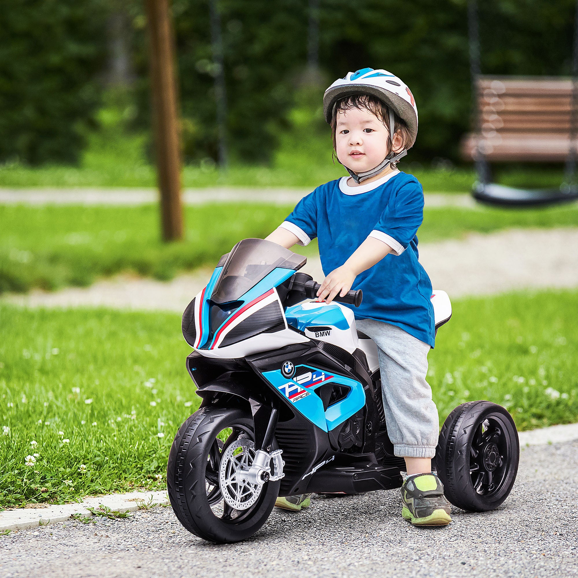 Kids Electric Motorcycle Children's Motorbike 6V Electric Vehicle Electric Tricycle Kids Vehicle with 3 Music Modes 2.5km/h Electric Motorcycle for Children from 18 Months PP Metal Blue 82.5 x 42 x 54 cm
