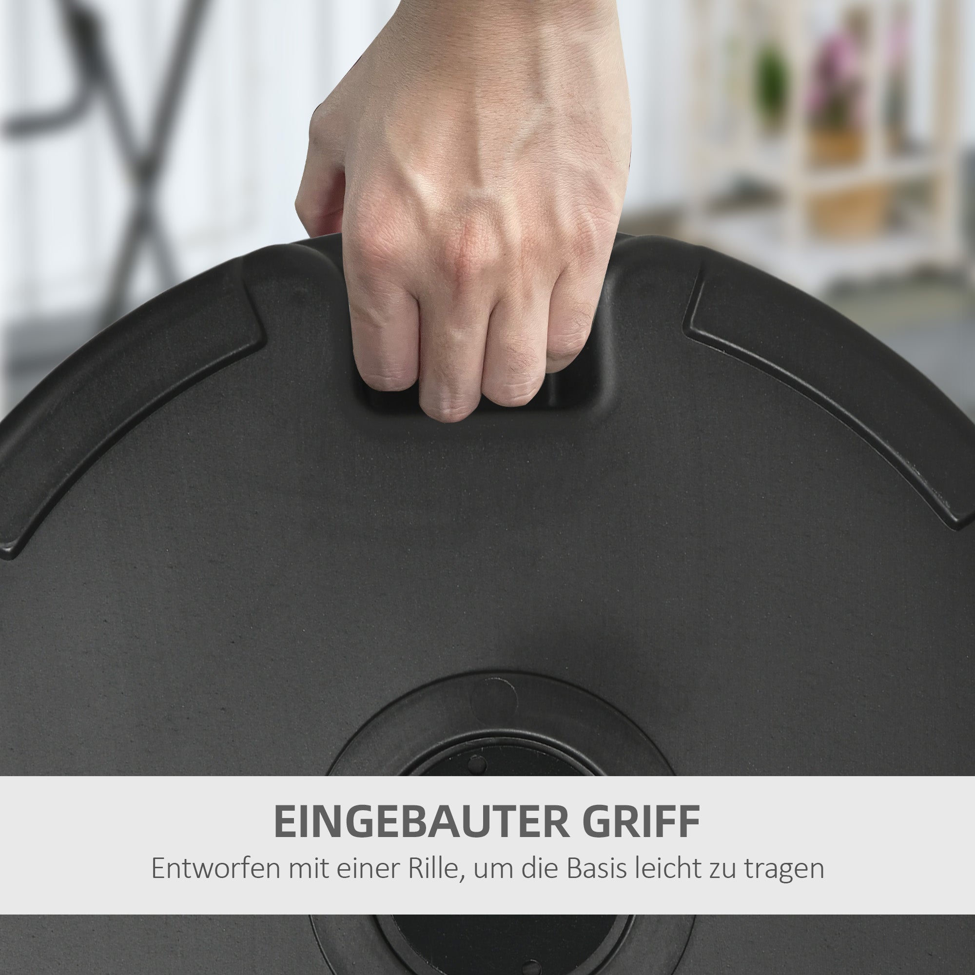 Parasol Stand Up to 35 kg Fillable Umbrella Stand, Round Parasol Holder, Umbrella Weight, Stand for Umbrella Ø38/48 mm, for Balcony, Terrace, Garden, Black