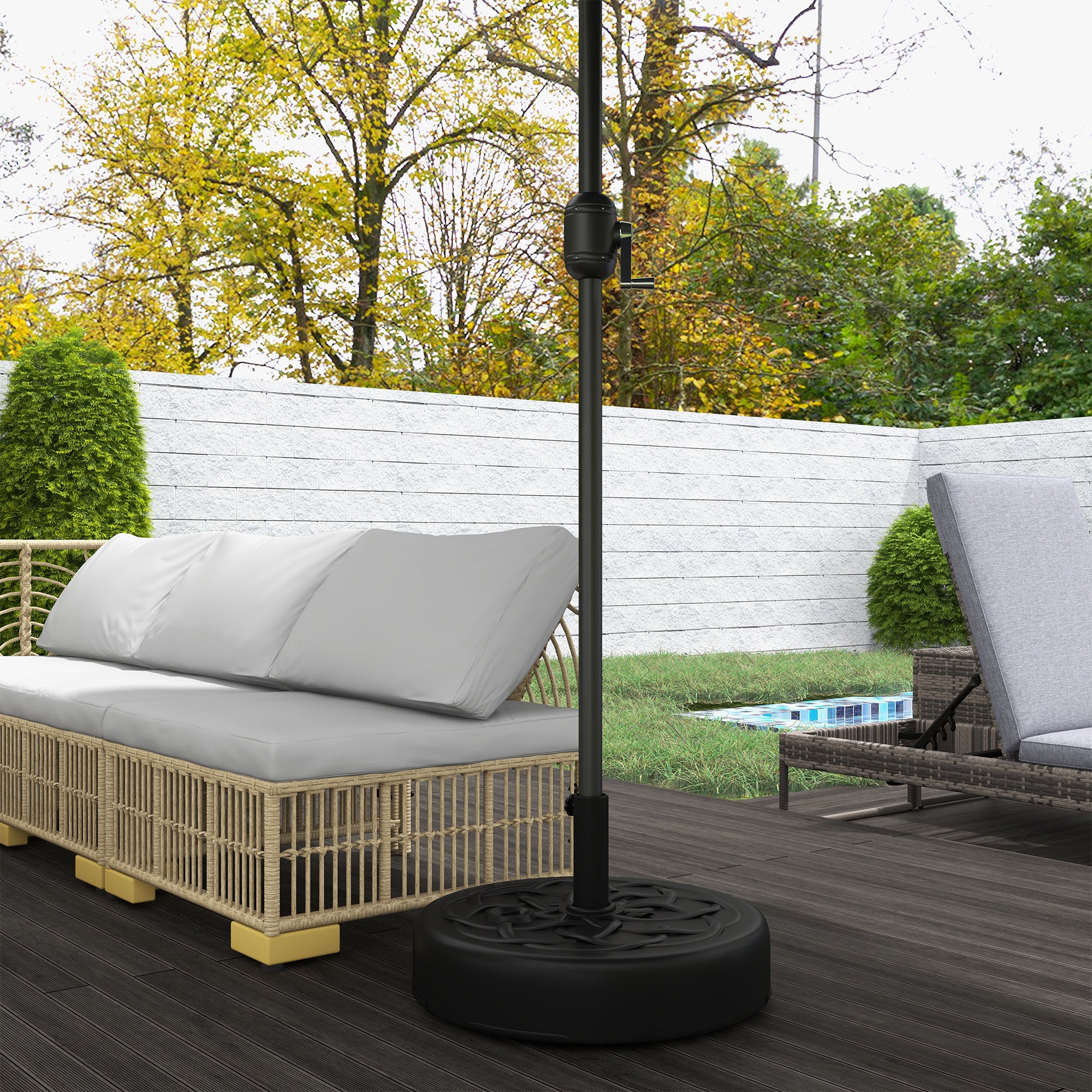 Parasol Stand Up to 35 kg Fillable Umbrella Stand, Round Parasol Holder, Umbrella Weight, Stand for Umbrella Ø38/48 mm, for Balcony, Terrace, Garden, Black