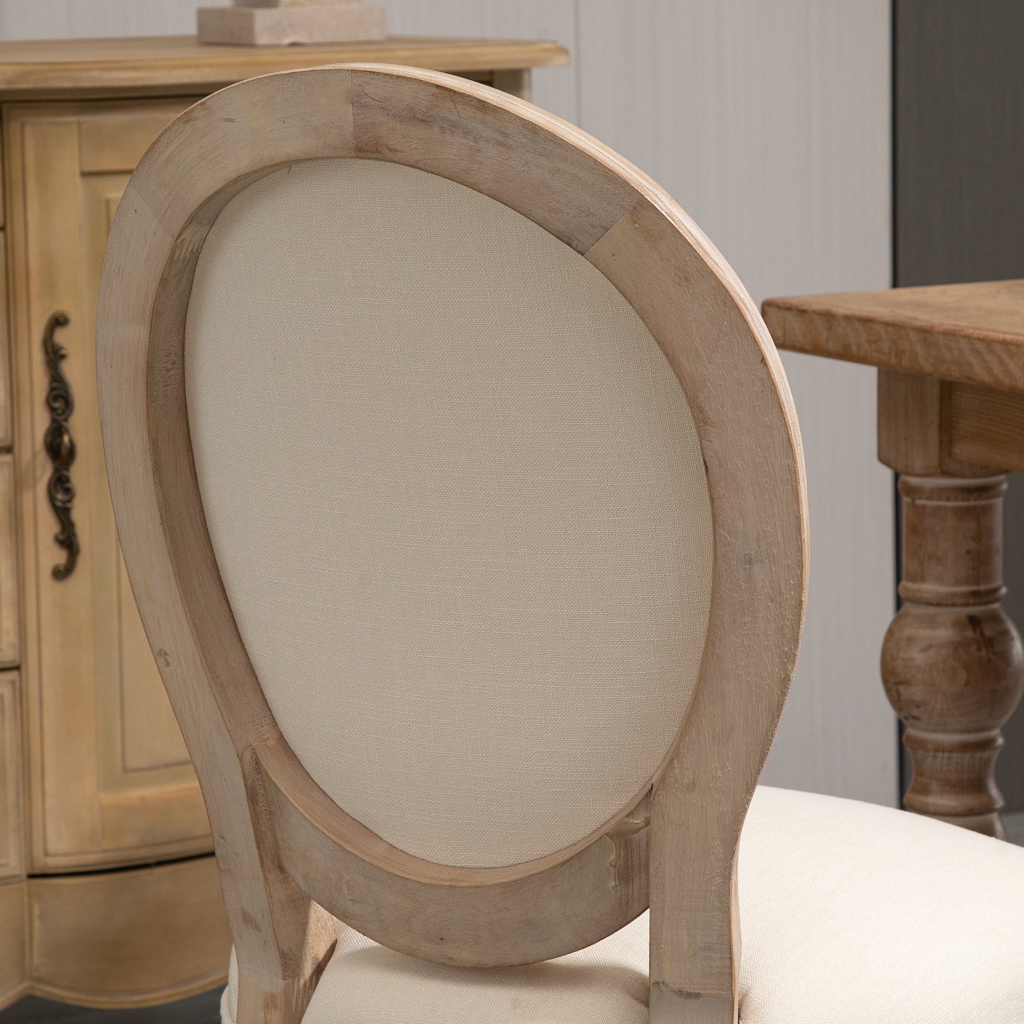 Set of 2 Dining Chairs Vintage Kitchen Chair Upholstered Chair with Backrest Linen-Touch Solid Wood Cream White+Natural 49 x 56 x 96 cm