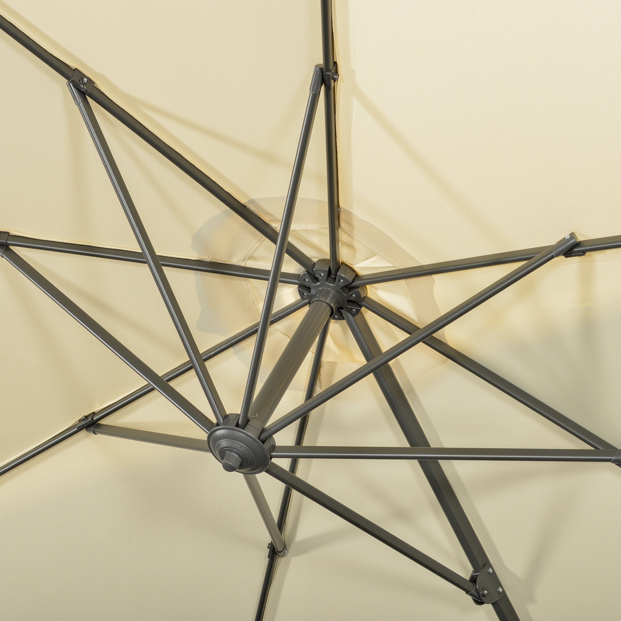 Garden Umbrella Ø300x250 cm Eccentric Aluminum Parasol with Crank Tilt Rotating 360° Canopy with Cross Base Cream