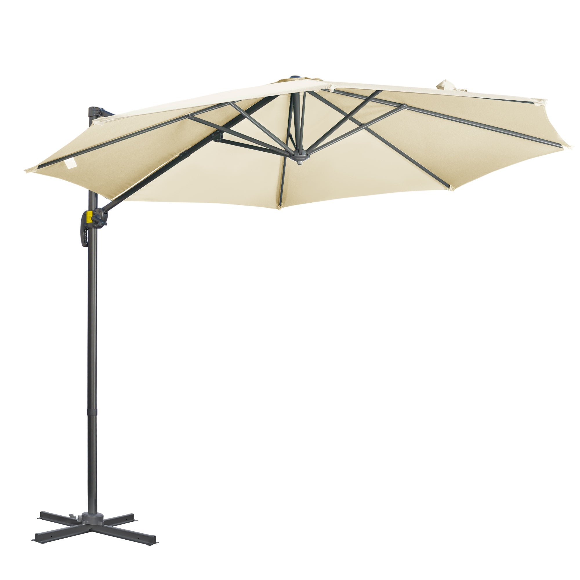 Garden Umbrella Ø300x250 cm Eccentric Aluminum Parasol with Crank Tilt Rotating 360° Canopy with Cross Base Cream
