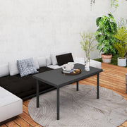 Rectangular garden coffee table, patio side table with wood grain effect, metal frame, for terrace, balcony, 95 x 55 x 46 cm, black