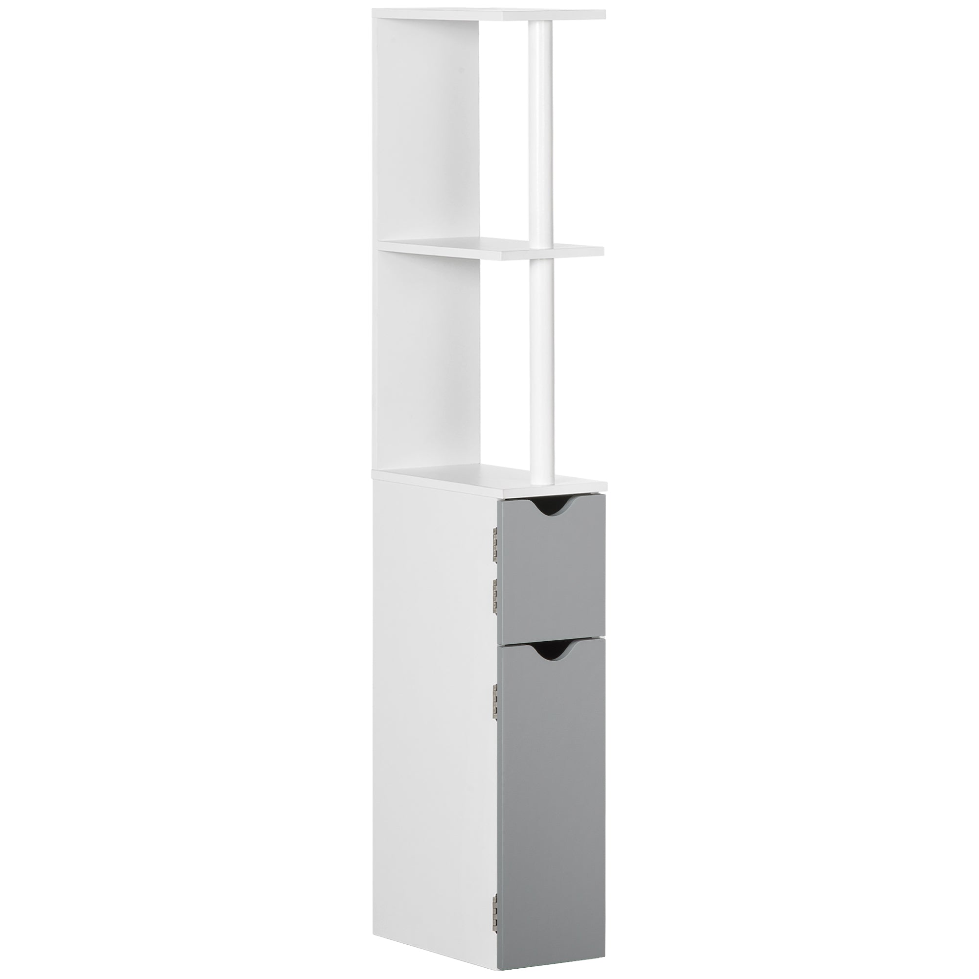 Bathroom Column Bathroom Cabinet with Doors and Open Shelves Modern Style 15.2x29.8x118 cm White and Gray