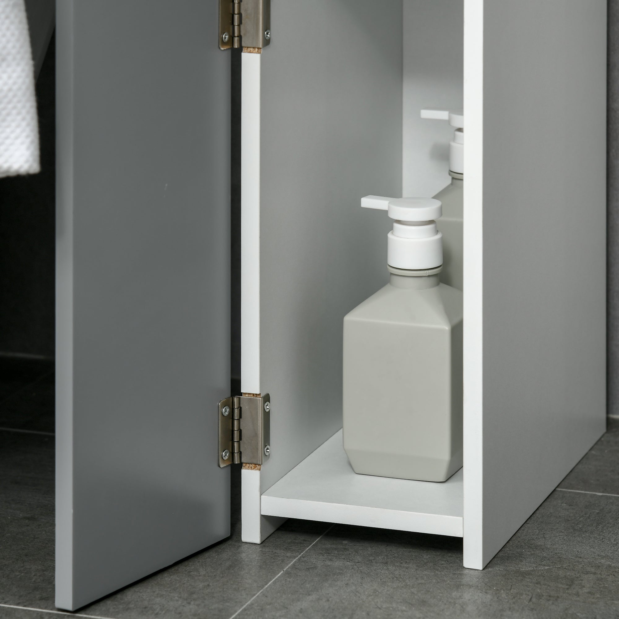 Bathroom Column Bathroom Cabinet with Doors and Open Shelves Modern Style 15.2x29.8x118 cm White and Gray