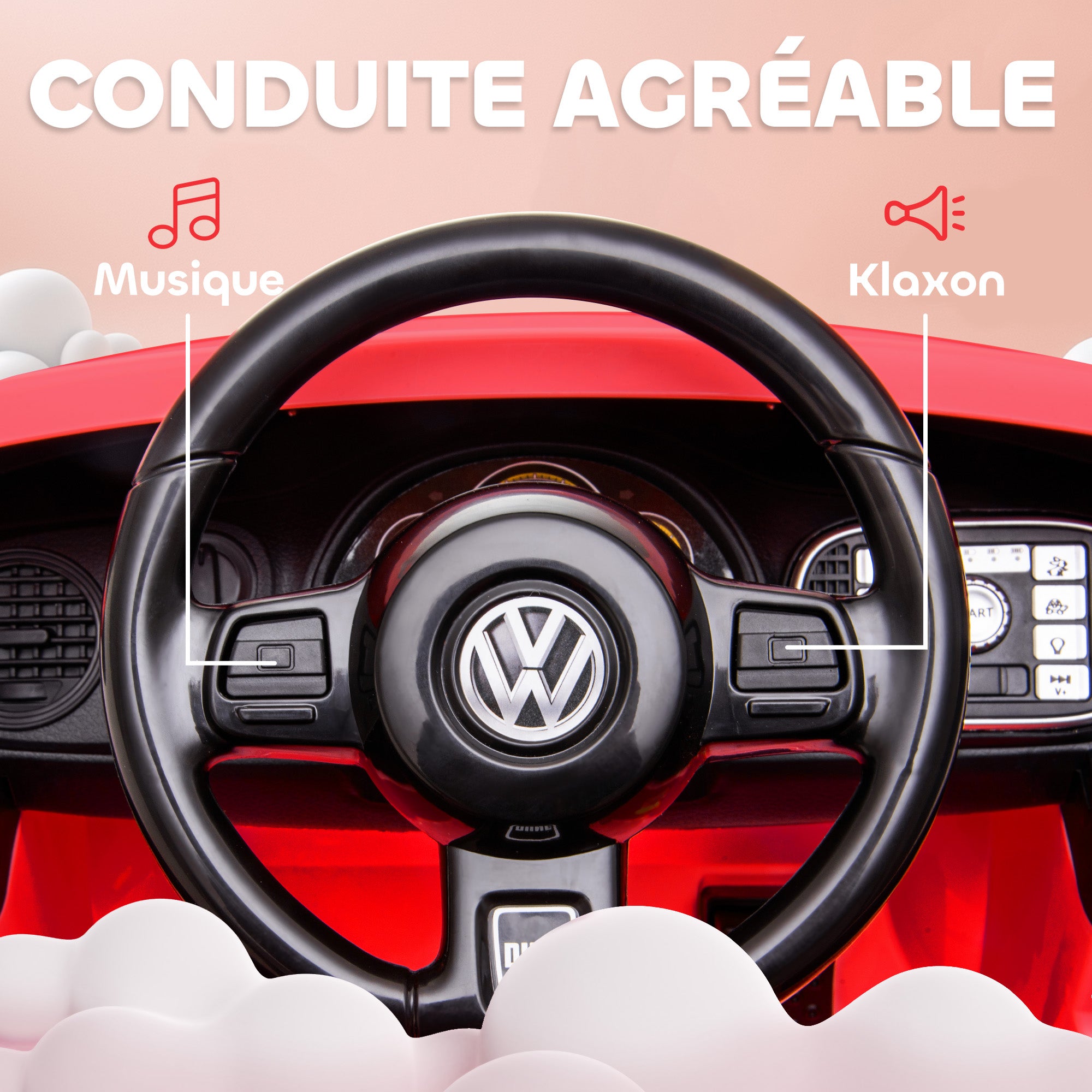 Volkswagen Beetle Licensed Electric Kids Car, 12V Electric Vehicle with 2.4G Remote Control, Spring Suspension, Headlights, Music, Horn, Kids Car for 3-5 Years Old, Red