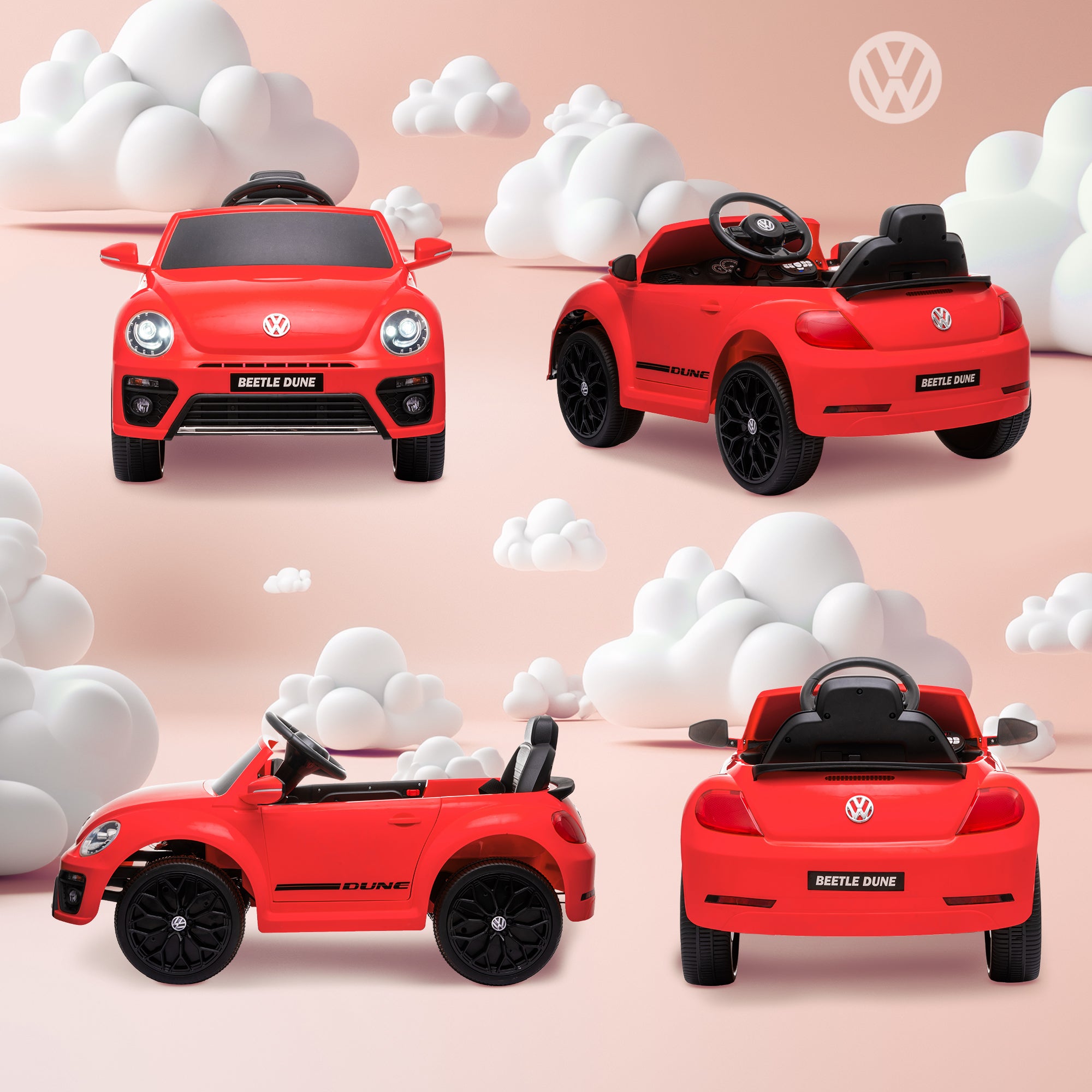 Volkswagen Beetle Licensed Electric Kids Car, 12V Electric Vehicle with 2.4G Remote Control, Spring Suspension, Headlights, Music, Horn, Kids Car for 3-5 Years Old, Red
