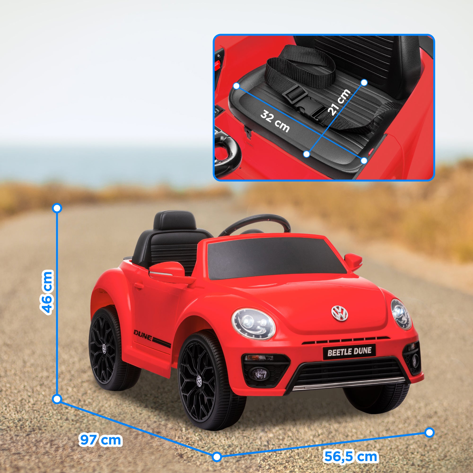 Volkswagen Beetle Licensed Electric Kids Car, 12V Electric Vehicle with 2.4G Remote Control, Spring Suspension, Headlights, Music, Horn, Kids Car for 3-5 Years Old, Red