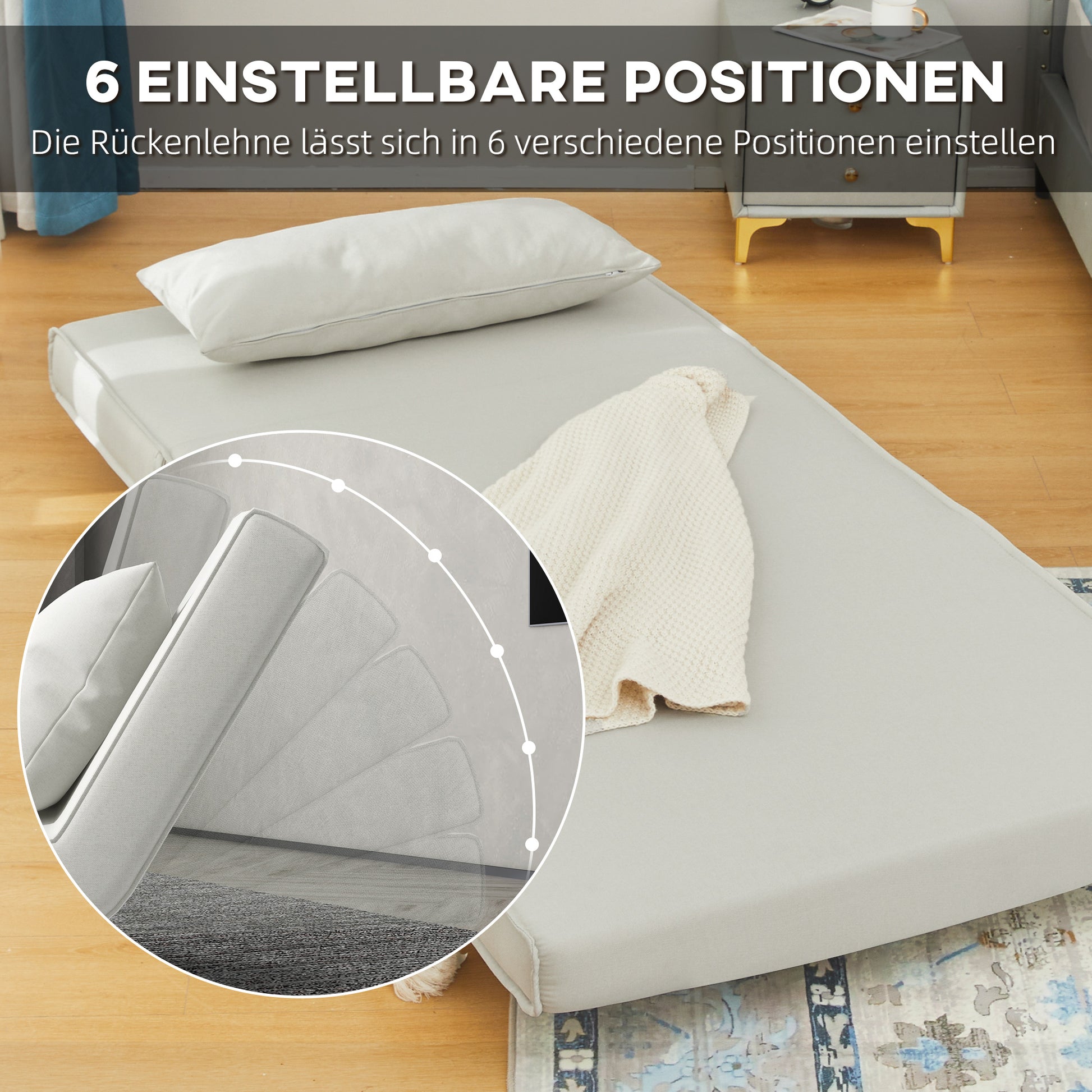 Single Sofa Bed Sleeper Sofa Futon Adjustable Backrest Recliner Nordic Scandinavian 25D Foam Home Linen Fabric Pine Wood Cream White 94 x 78 x 80 cm