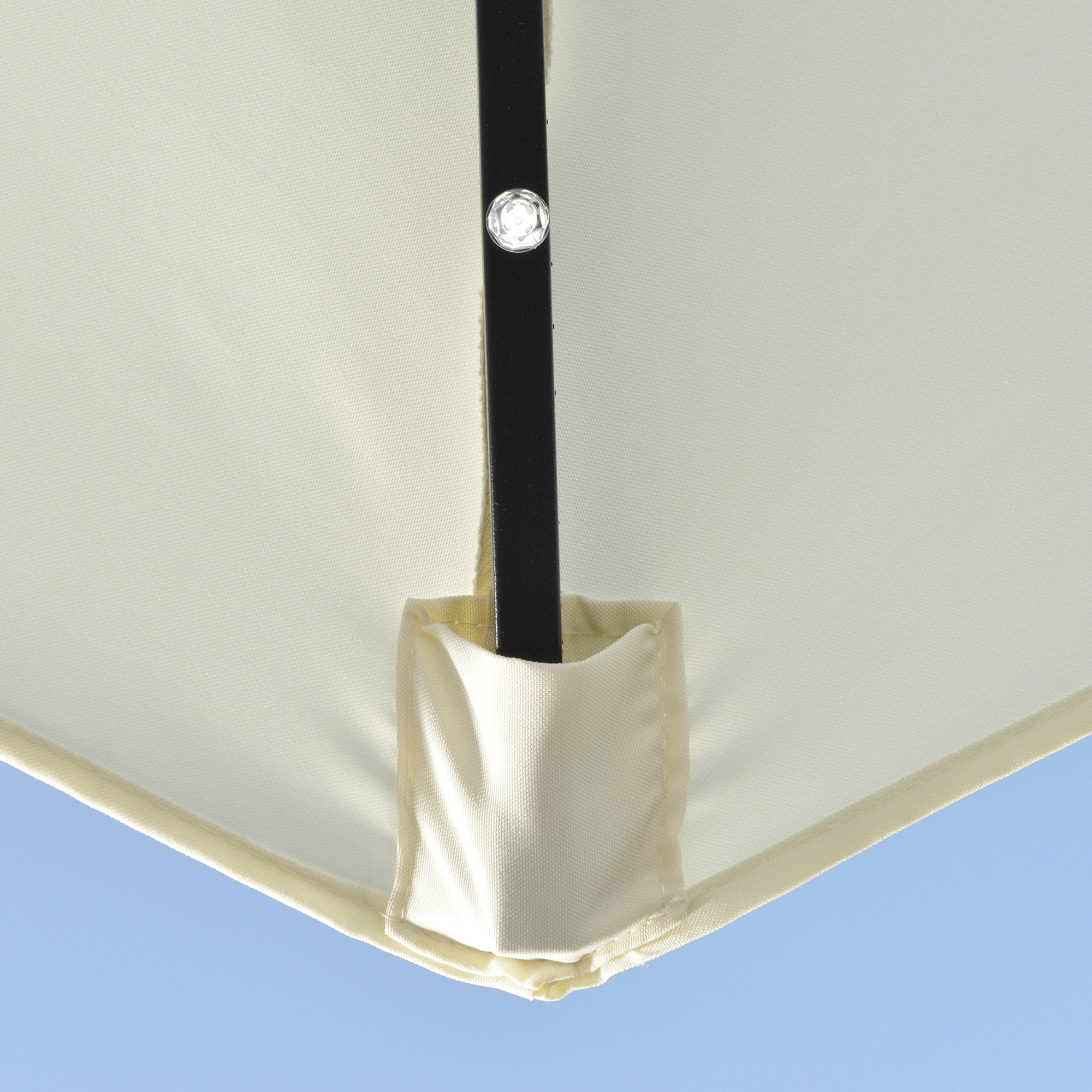 Umbrella, 270 x 240 cm Half Umbrella with LED Lights, Half Round Patio Umbrella with Hand Crank, Solar Panel, for Garden, Metal, Beige