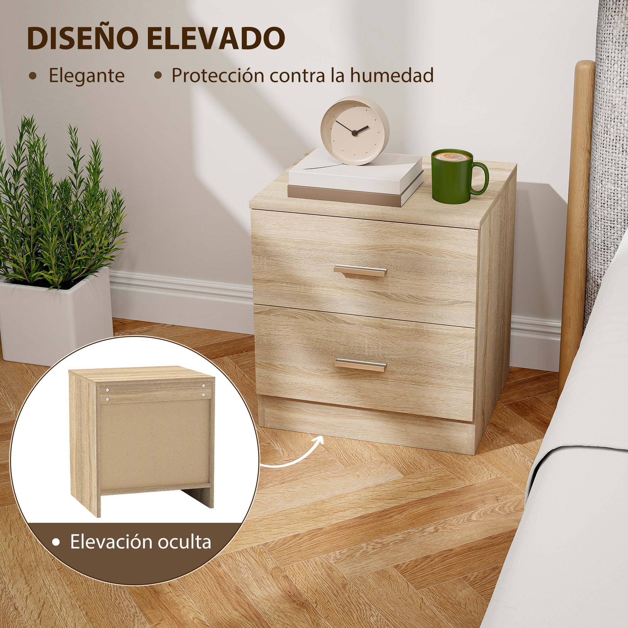 Modern Nightstand Bedside Table with 2 Drawers Side Table for Living Room Bedroom Load 30 kg 45x39.5x49 cm Natural