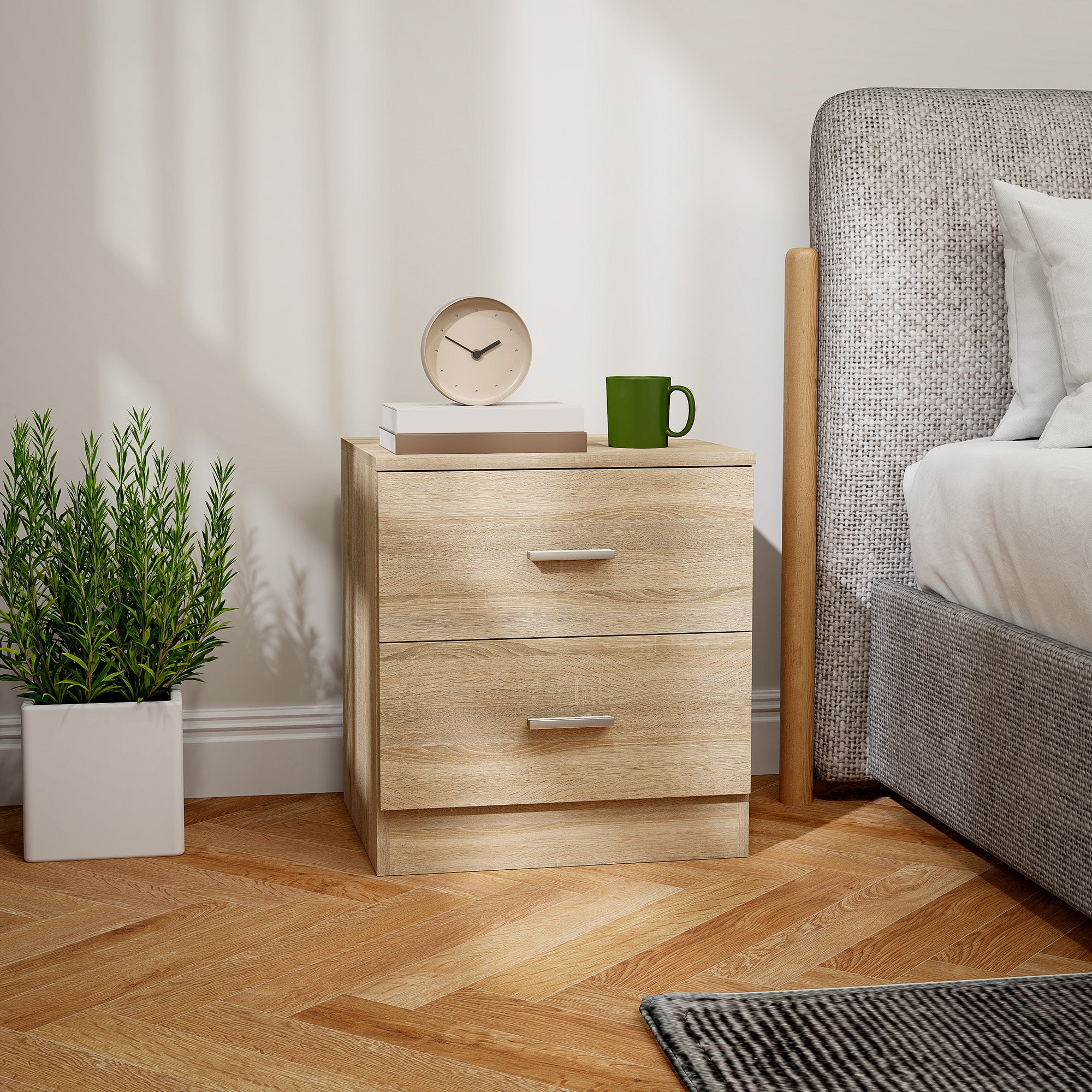 Modern Nightstand Bedside Table with 2 Drawers Side Table for Living Room Bedroom Load 30 kg 45x39.5x49 cm Natural