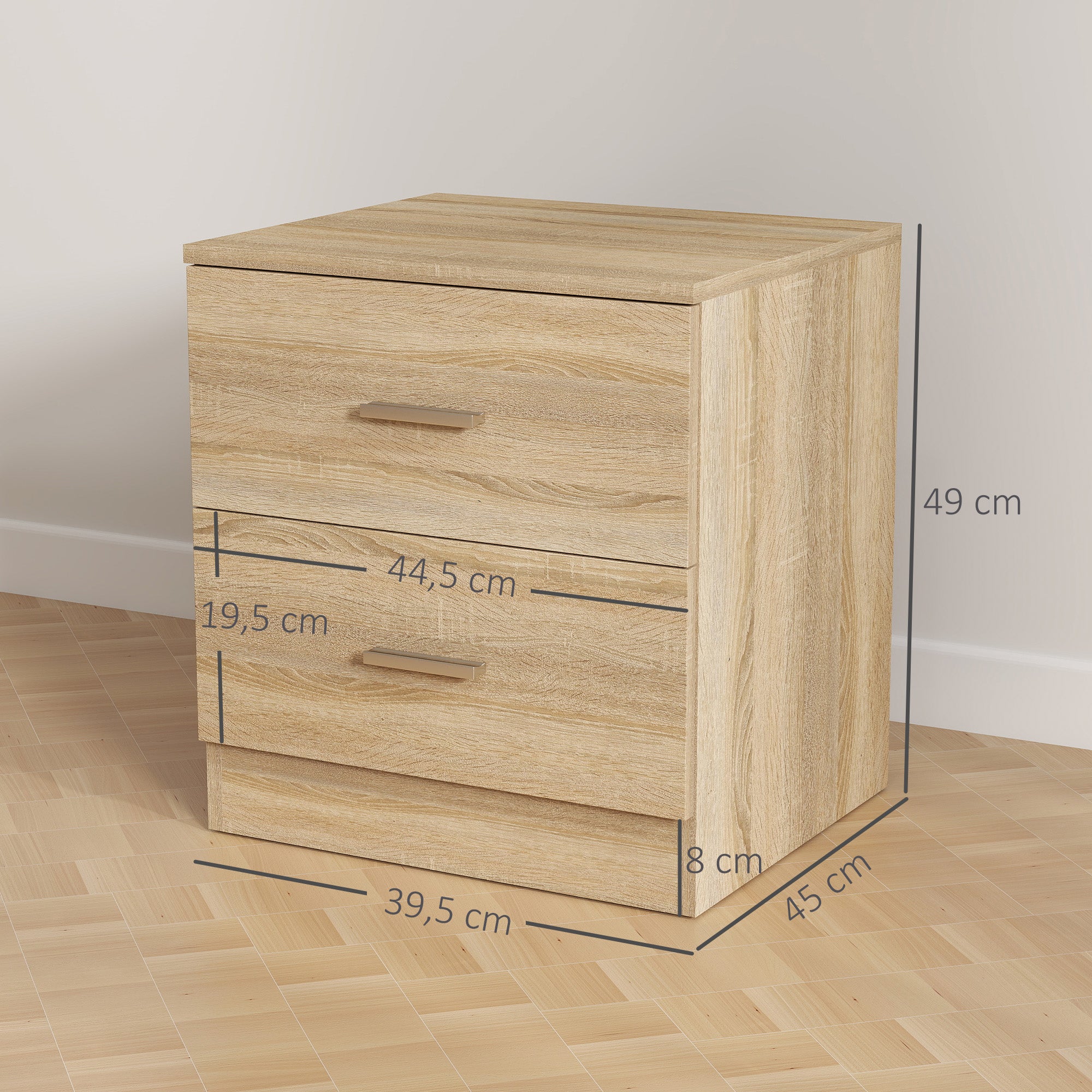 Modern Nightstand Bedside Table with 2 Drawers Side Table for Living Room Bedroom Load 30 kg 45x39.5x49 cm Natural