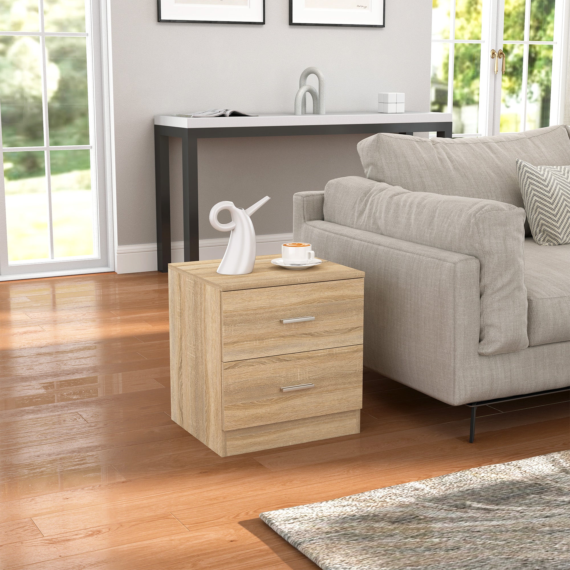 Modern Nightstand Bedside Table with 2 Drawers Side Table for Living Room Bedroom Load 30 kg 45x39.5x49 cm Natural