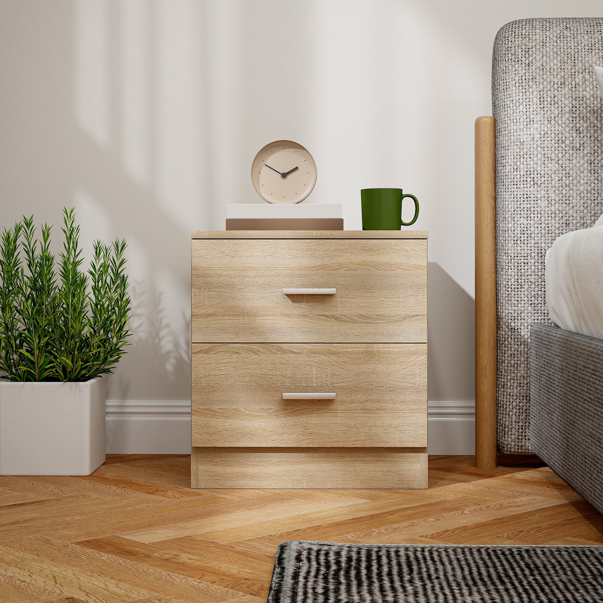 Modern Nightstand Bedside Table with 2 Drawers Side Table for Living Room Bedroom Load 30 kg 45x39.5x49 cm Natural