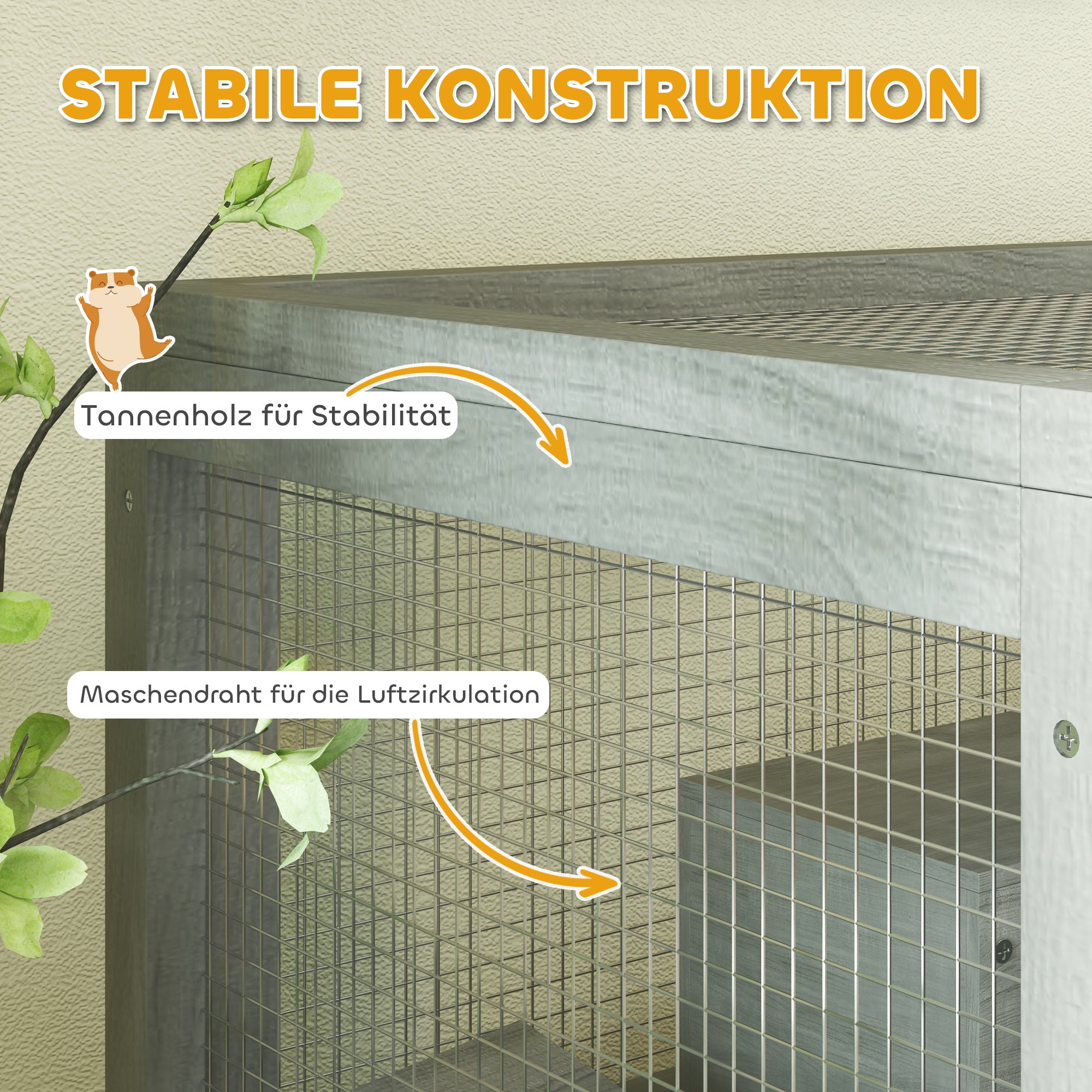 Hamster Cage Made of Wood, 65 x 45 x 109 cm Rodent Cage with Houses, Seesaw, Platform, Feeding Bowls, 4-Story Small Animal Cage with Lock, Ramps, Wheels, for Dwarf Hamsters Gray
