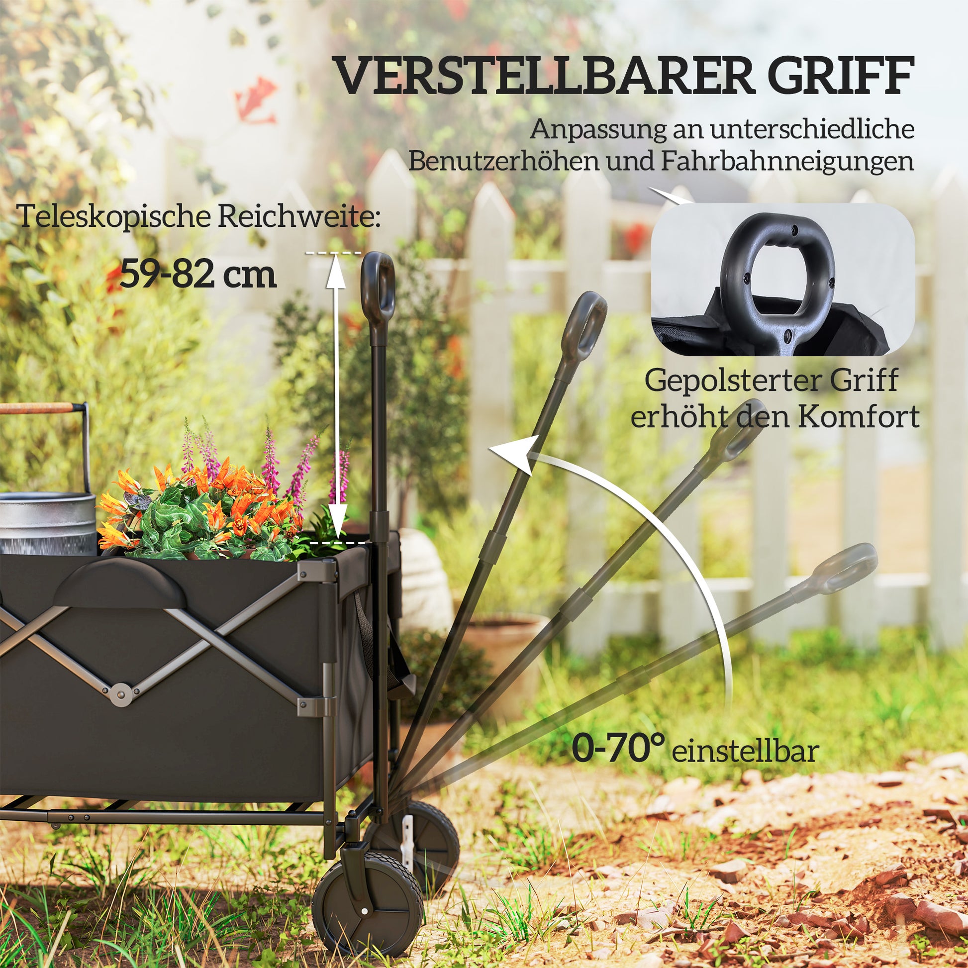 Garden Cart 100 kg Load Foldable Extended Transport Wagon with Removable Tarpaulin Handle Wheels Cart Handcart Garden Cart 160 Litres Tool Cart for Home, Garden Black