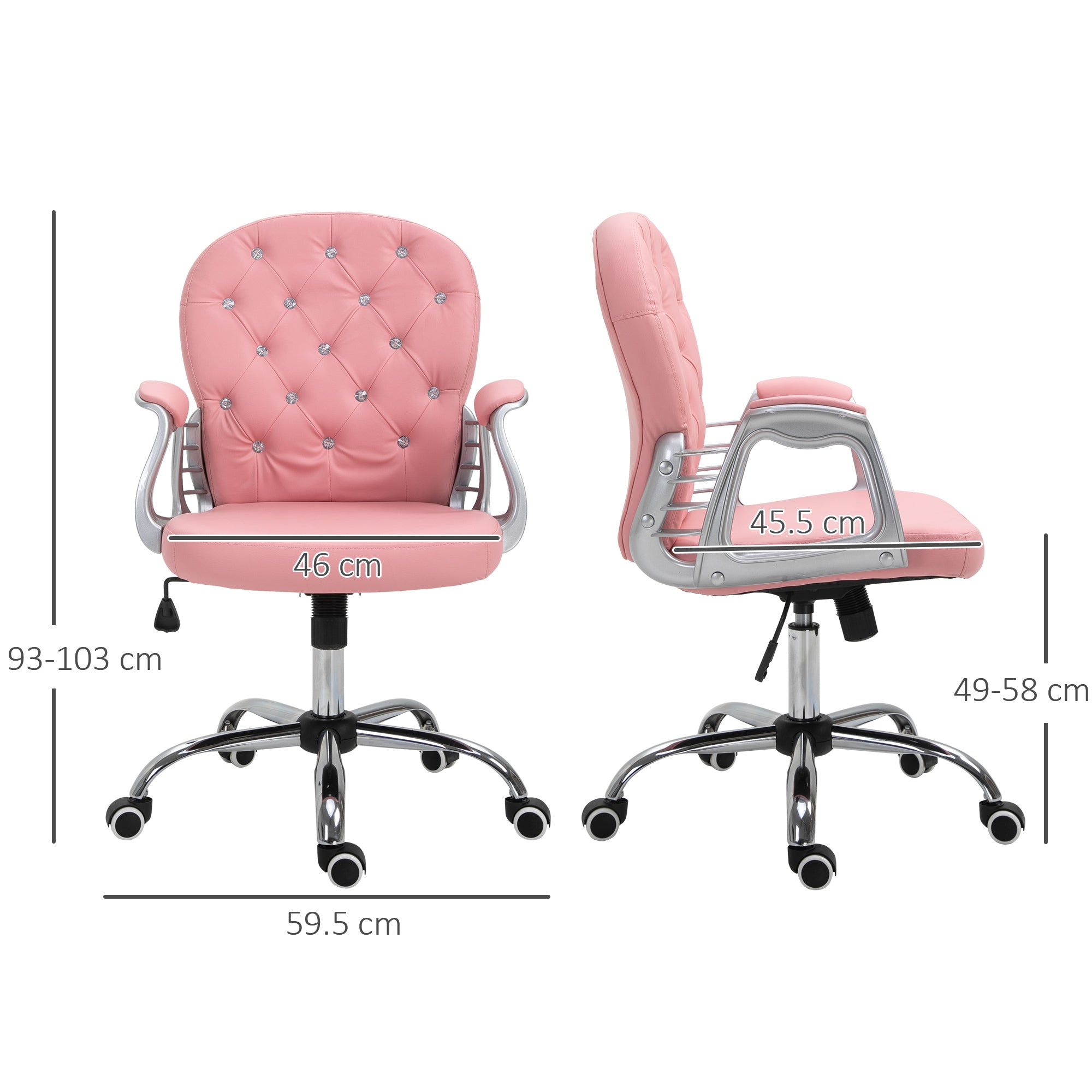 Office Chair, Ergonomic Desk Chair with Armrest, Padded Backrest, Height Adjustable Computer Chair with Faux Leather, Swivel Chair for Home Office, Pink