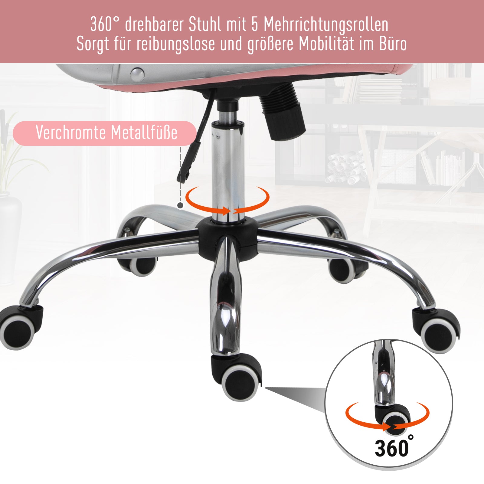 Office Chair, Ergonomic Desk Chair with Armrest, Padded Backrest, Height Adjustable Computer Chair with Faux Leather, Swivel Chair for Home Office, Pink