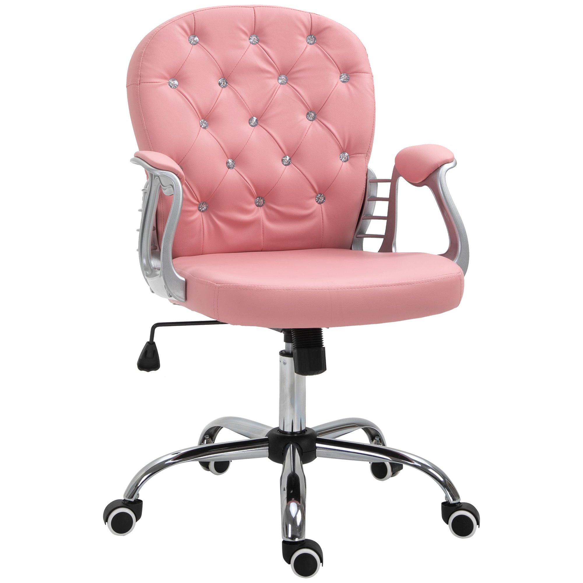 Office Chair, Ergonomic Desk Chair with Armrest, Padded Backrest, Height Adjustable Computer Chair with Faux Leather, Swivel Chair for Home Office, Pink