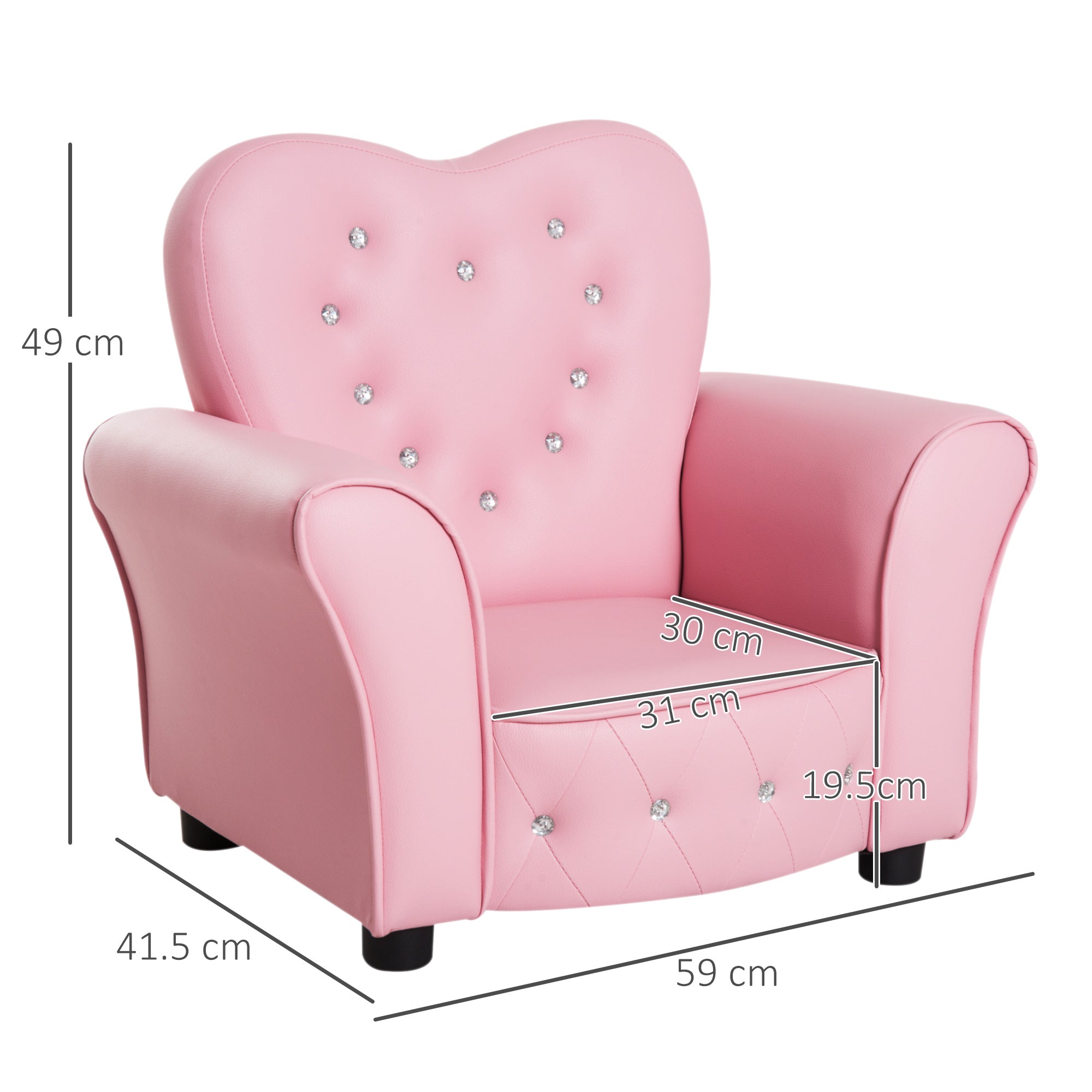 Kids Sofa Children's Armchair Princess Mini Sofa Kids Room Sofa Heart-shaped Pink L59 x W41.5 x H49 cm