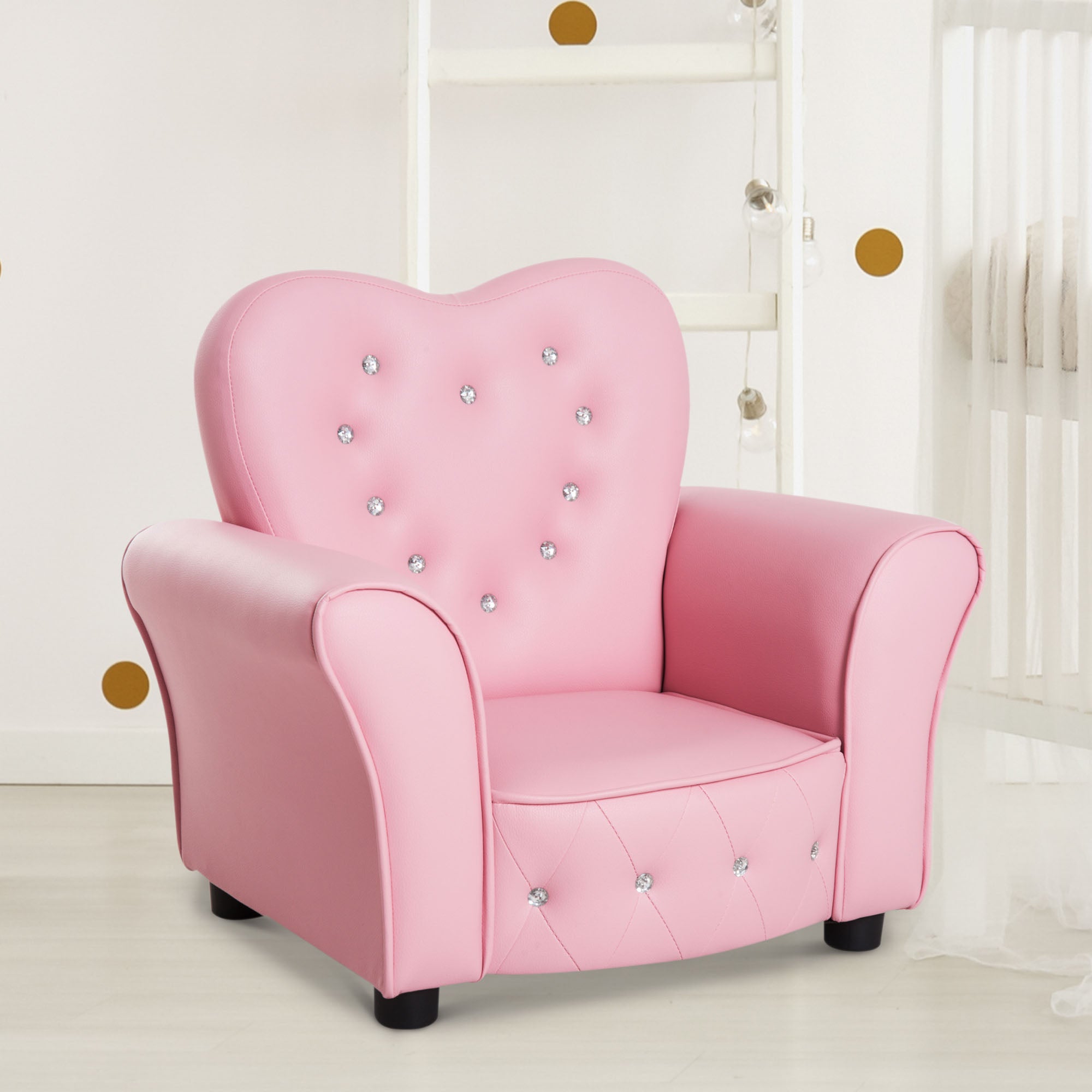Kids Sofa Children's Armchair Princess Mini Sofa Kids Room Sofa Heart-shaped Pink L59 x W41.5 x H49 cm