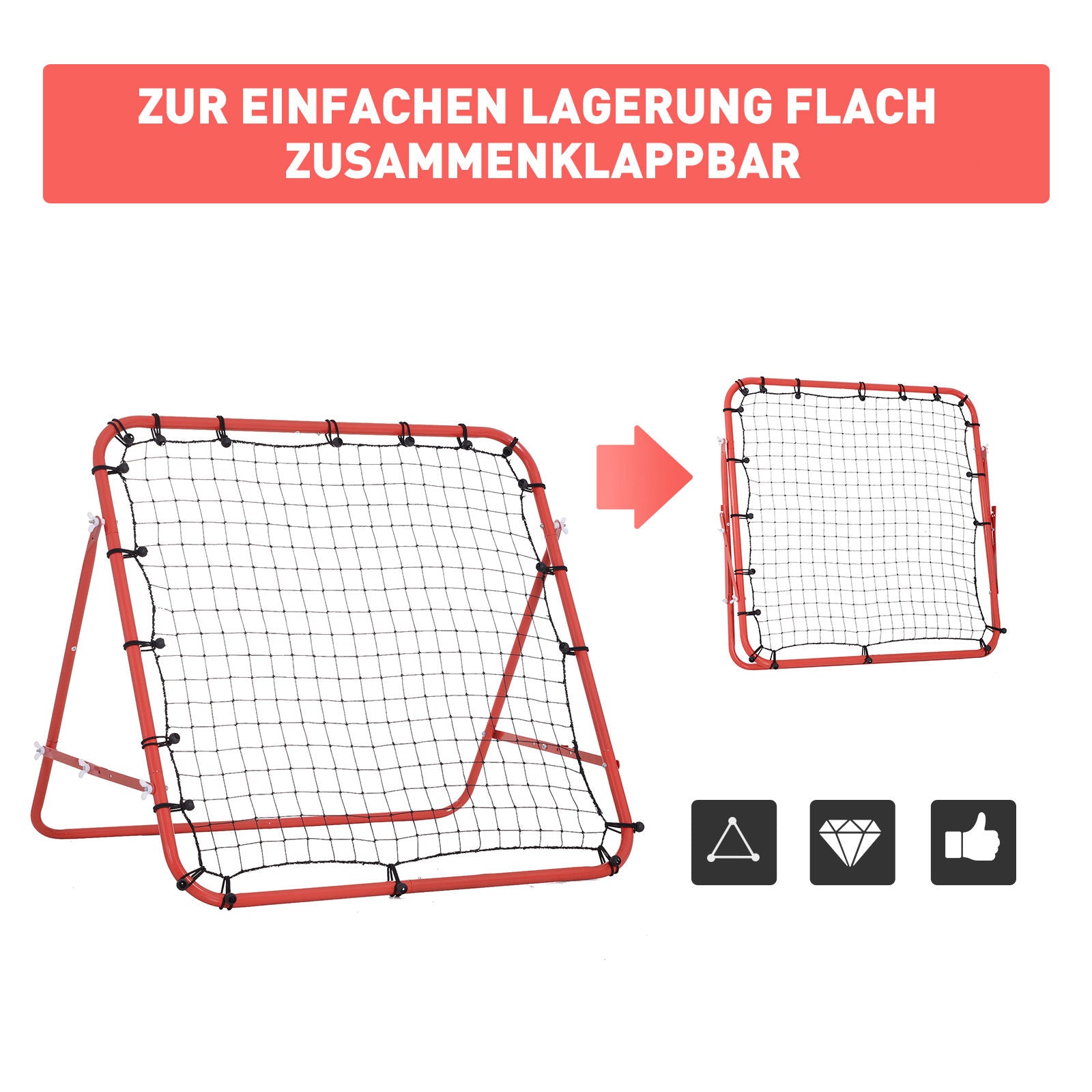 Rebounder for Soccer, Rebound Wall Net, Metal Frame with PE Fabric, Kickback Rebound Wall for Baseball Basketball, Soccer Goal for Youth Training 96x80x96cm, Red