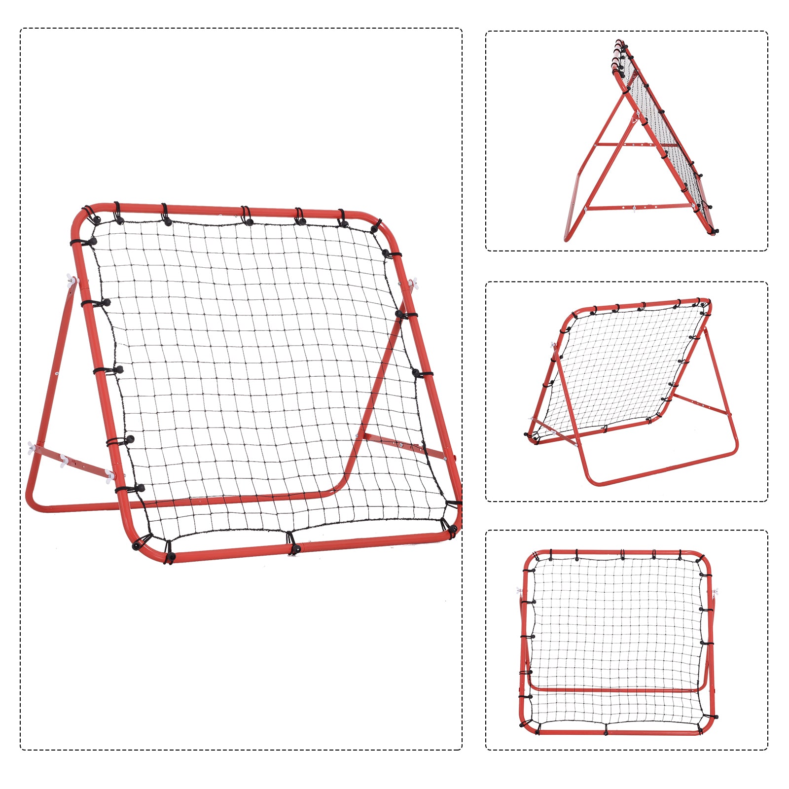 Rebounder for Soccer, Rebound Wall Net, Metal Frame with PE Fabric, Kickback Rebound Wall for Baseball Basketball, Soccer Goal for Youth Training 96x80x96cm, Red