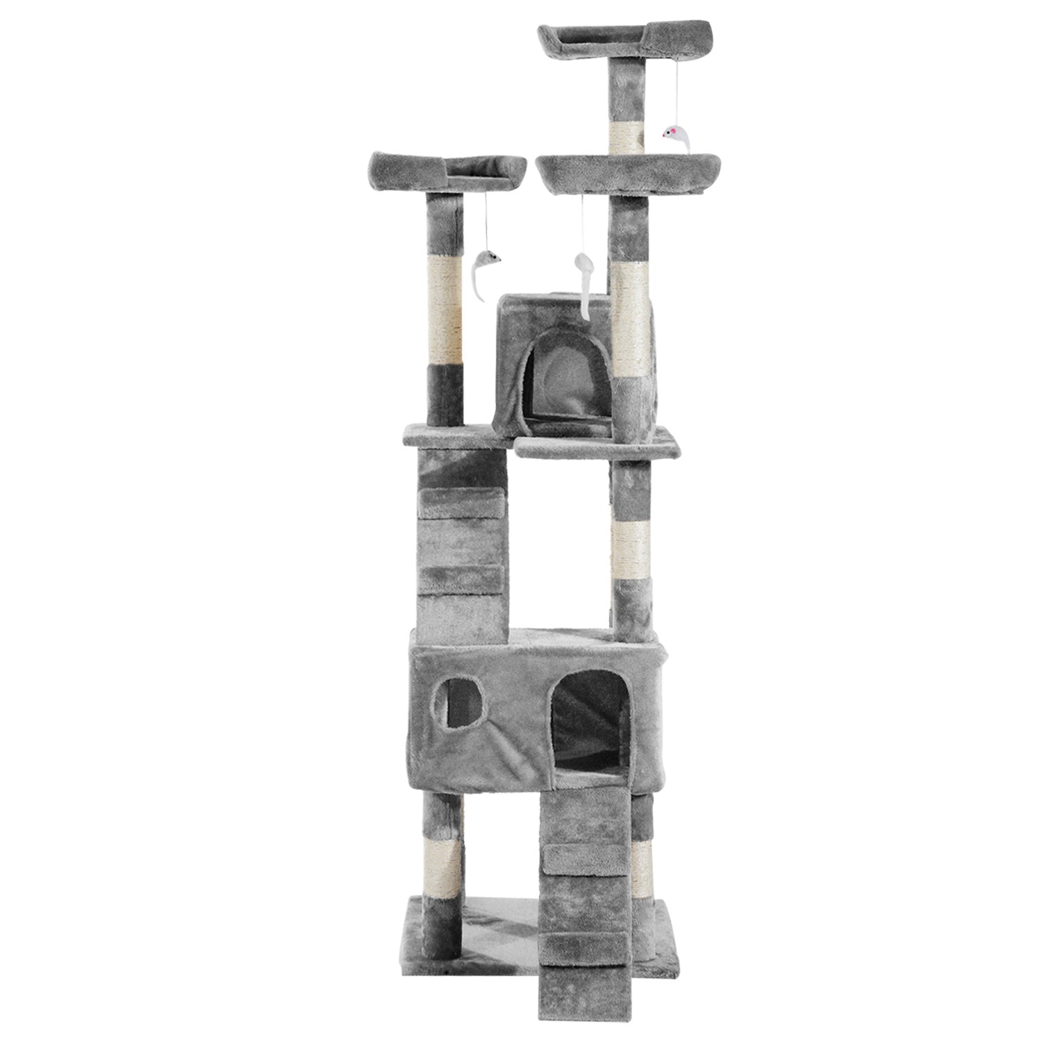 Cat Tree with Cat Cave, XXL Cat Scratching Post Climbing Tree for Cats Multi-Level Activity Center Plush Gray 49 x 49 x 173 cm