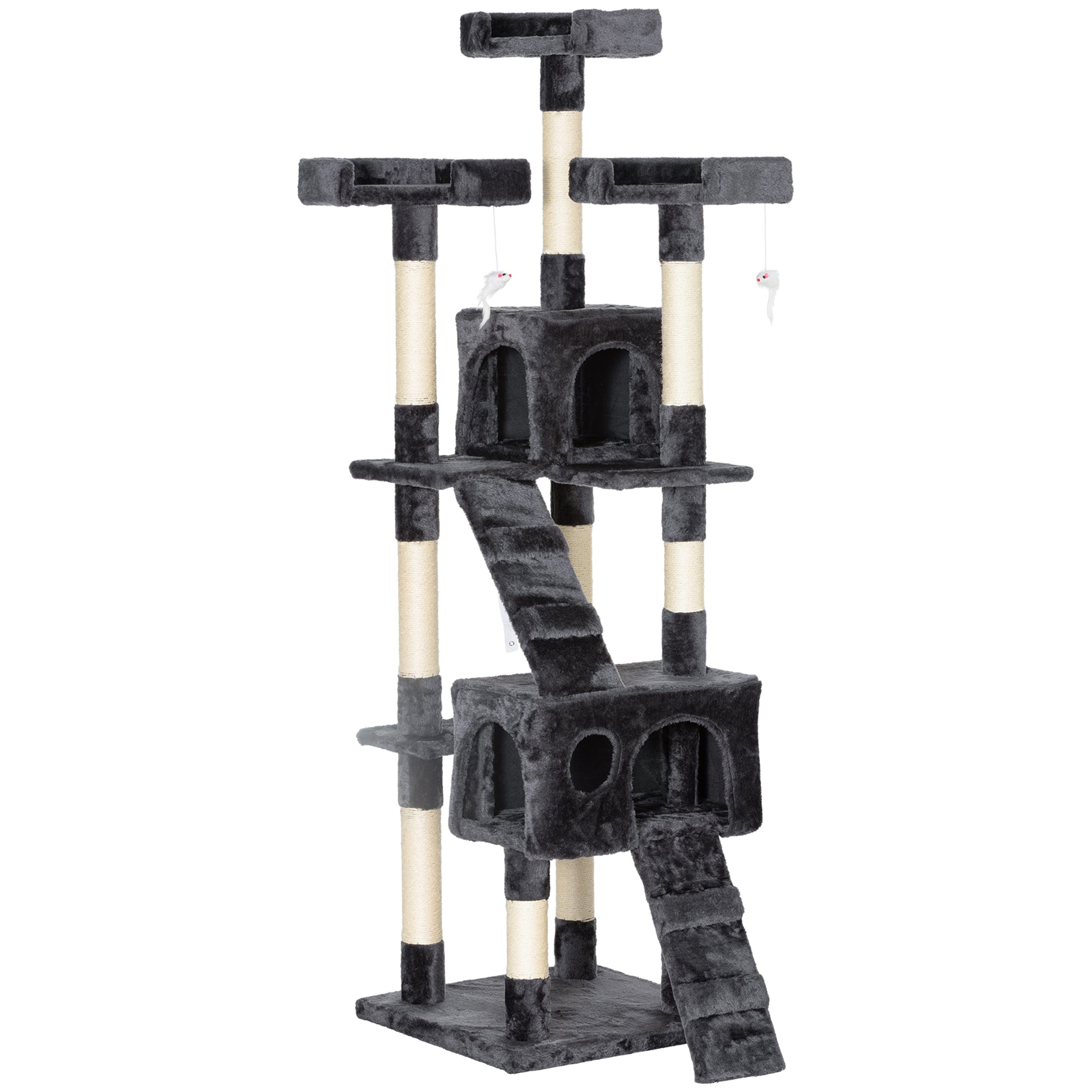 Cat Tree with Cat Cave, XXL Cat Scratching Post Climbing Tree for Cats Multi-Level Activity Center Plush Gray 49 x 49 x 173 cm