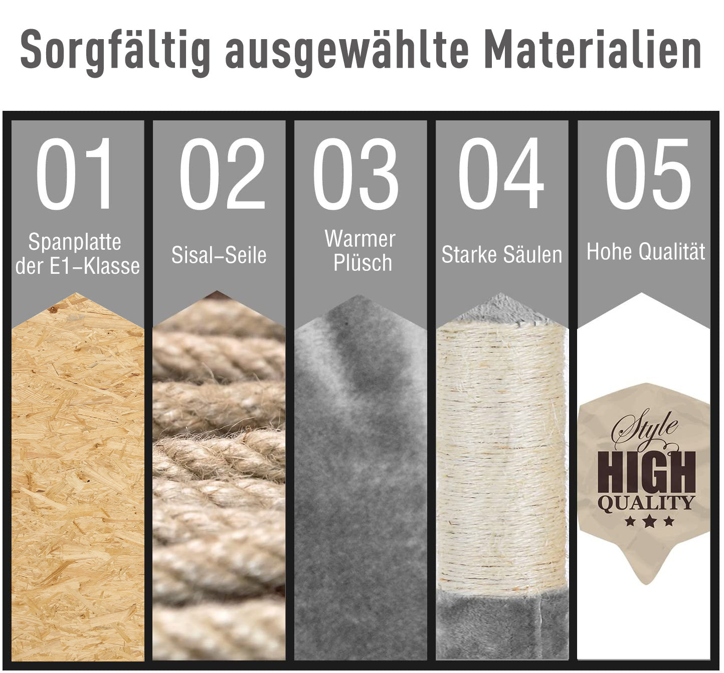 Cat Tree with Cat Cave, XXL Cat Scratching Post Climbing Tree for Cats Multi-Level Activity Center Plush Gray 49 x 49 x 173 cm