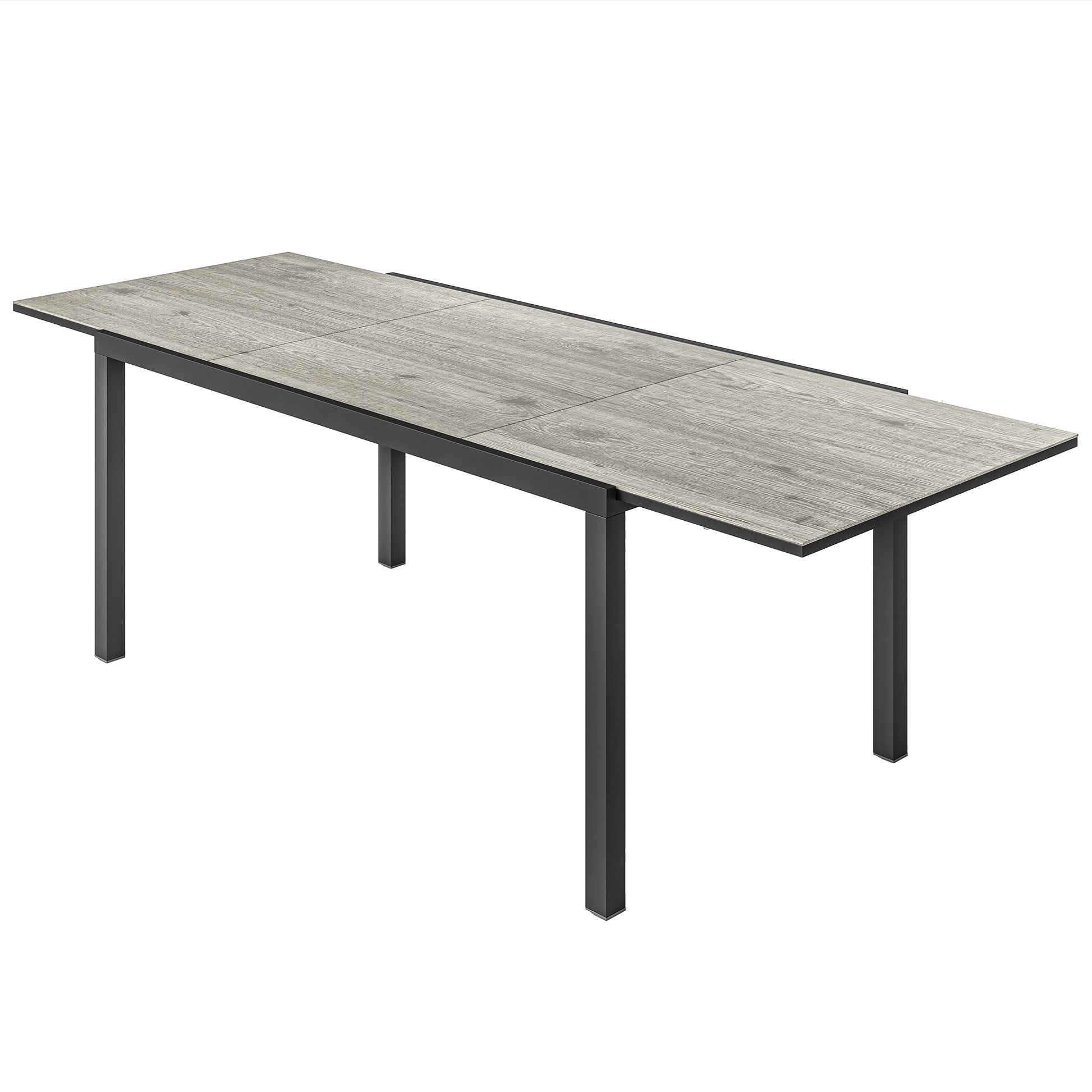 Extendable Garden Table Dining Table for 6-8 People, 160/240 x 90cm Aluminum Balcony Table with Wood Look Weatherproof Patio Table Outdoor Buffet Table for Garden, Terrace Balcony Grey