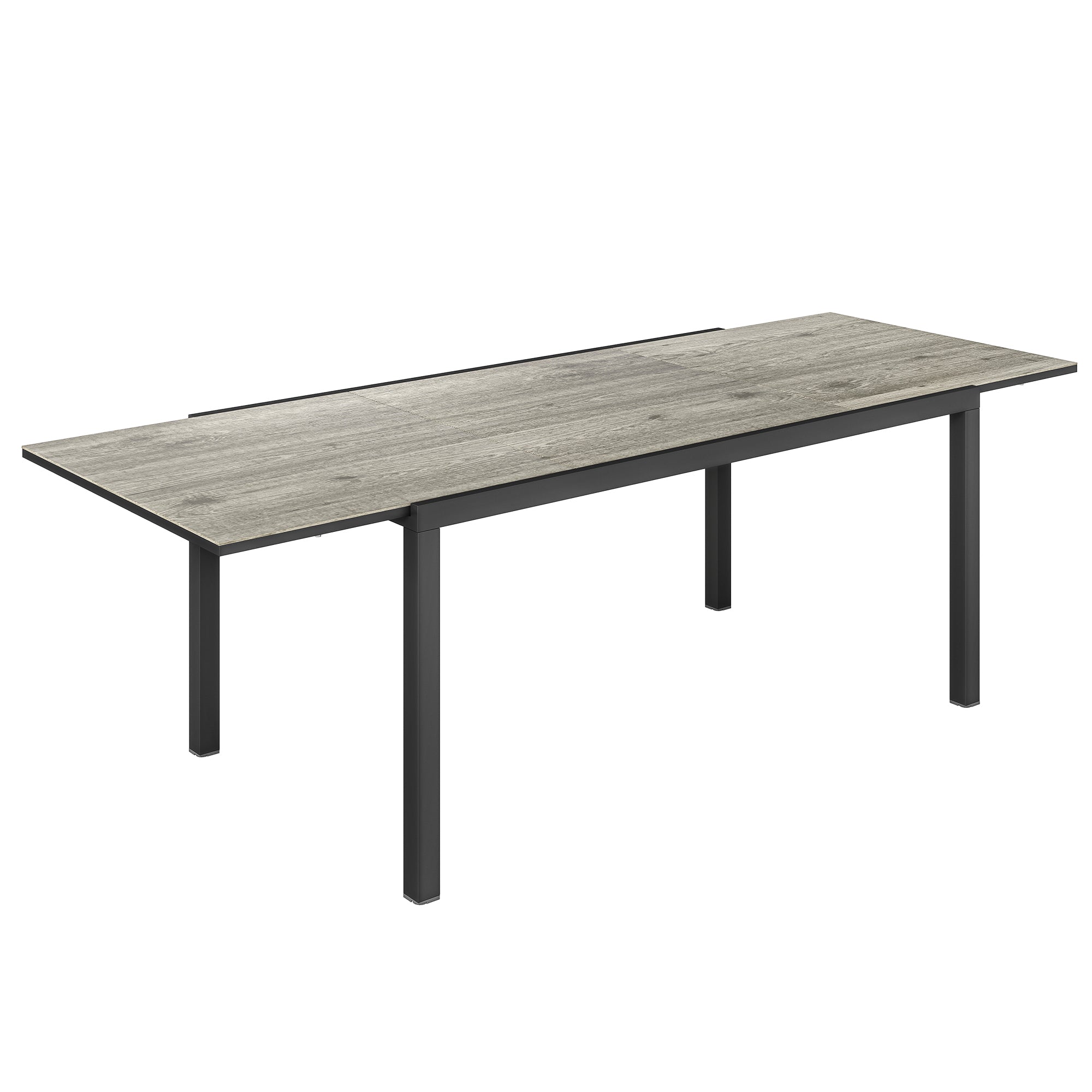 Extendable Garden Table Dining Table for 6-8 People, 160/240 x 90cm Aluminum Balcony Table with Wood Look Weatherproof Patio Table Outdoor Buffet Table for Garden, Terrace Balcony Grey