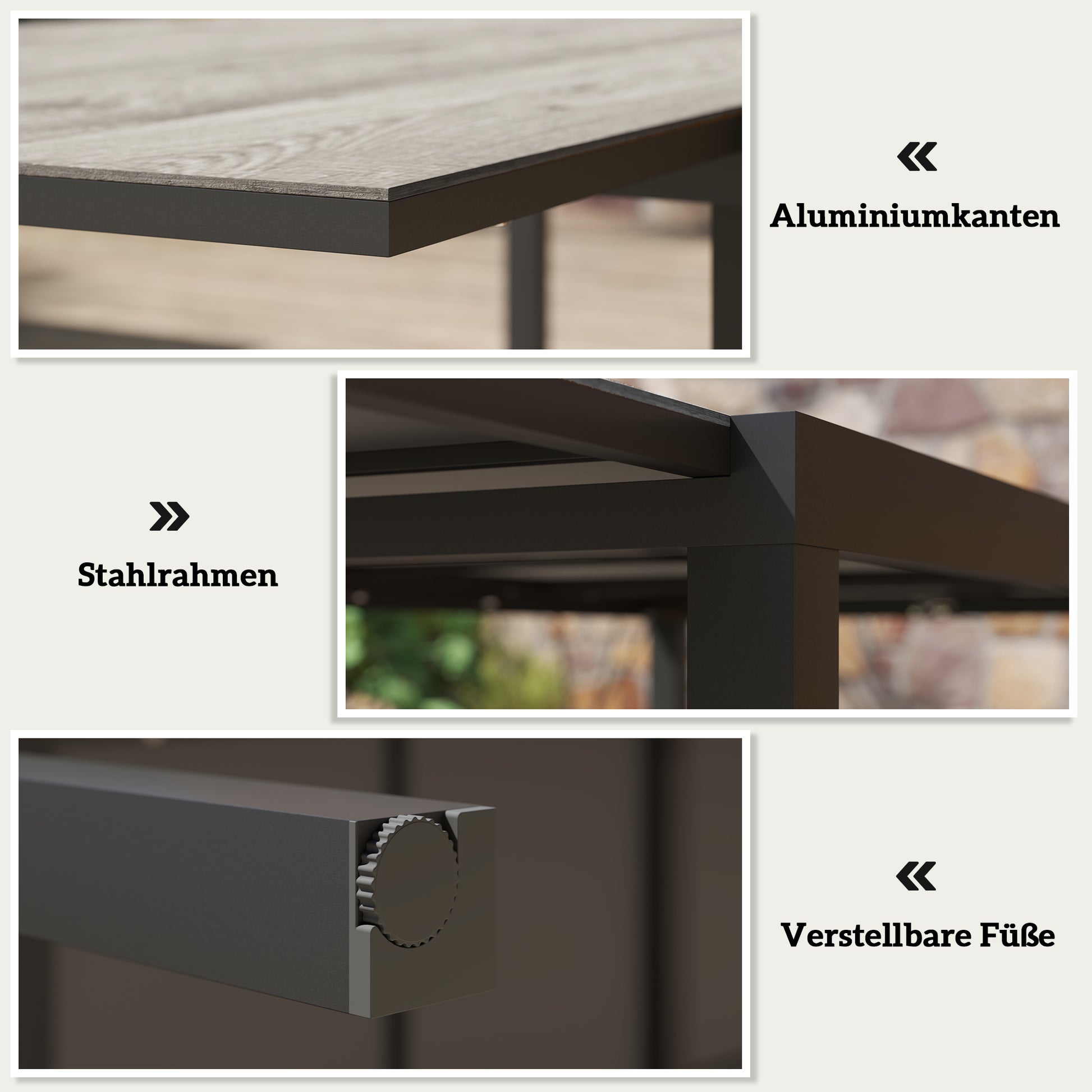 Extendable Garden Table Dining Table for 6-8 People, 160/240 x 90cm Aluminum Balcony Table with Wood Look Weatherproof Patio Table Outdoor Buffet Table for Garden, Terrace Balcony Grey