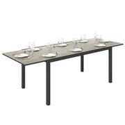Extendable Garden Table Dining Table for 6-8 People, 160/240 x 90cm Aluminum Balcony Table with Wood Look Weatherproof Patio Table Outdoor Buffet Table for Garden, Terrace Balcony Grey