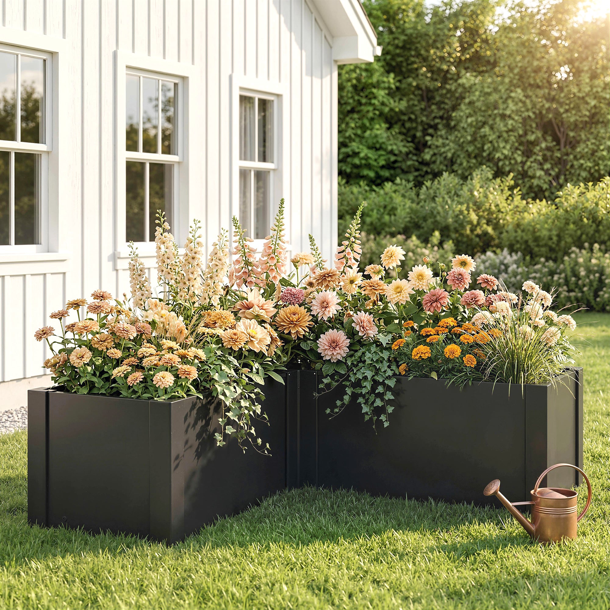 L-Shaped Galvanized Steel Raised Garden Bed – Weatherproof Corner Planter for Patio & Garden, 59 x 59 x 21.7 in (150 x 150 x 55 cm)
