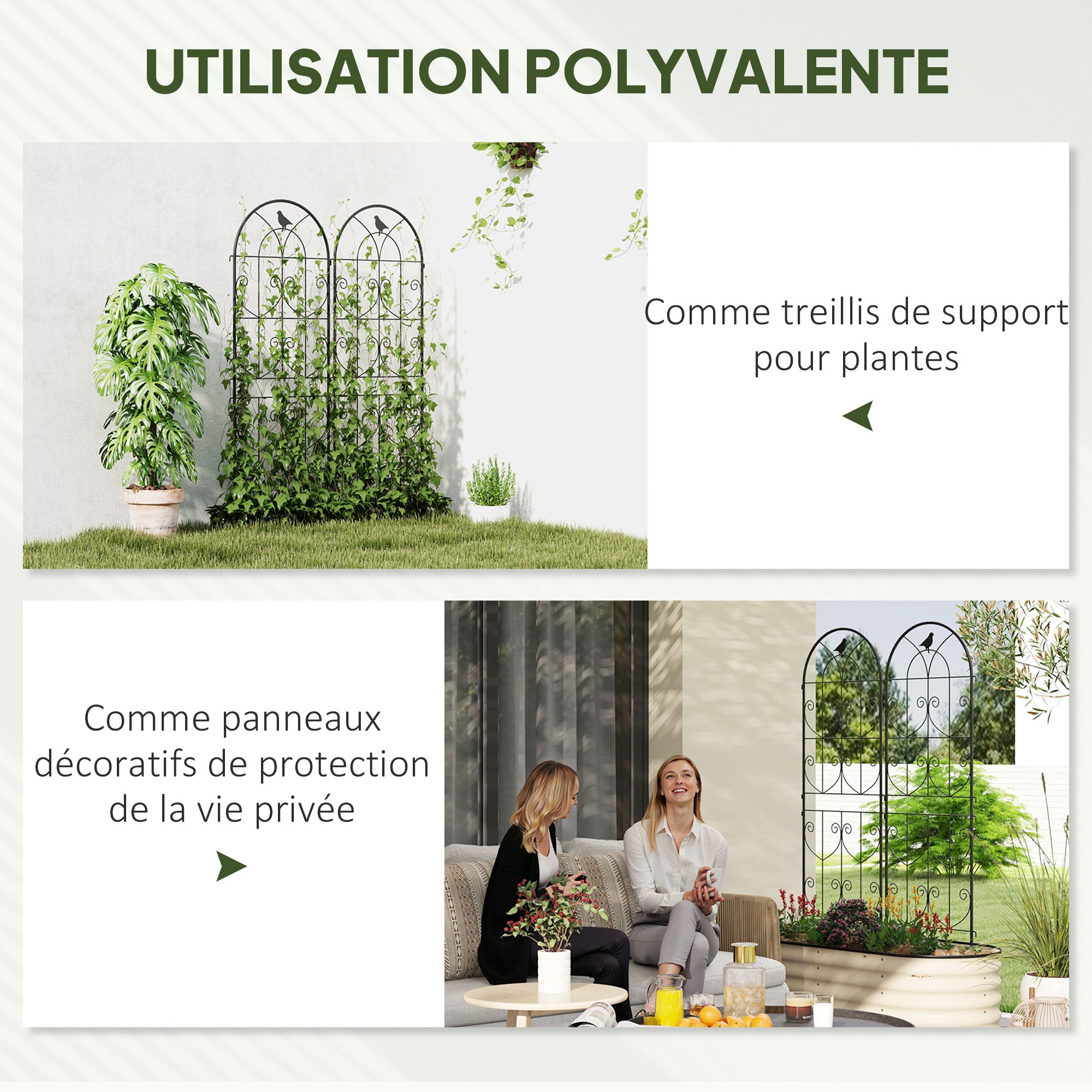 Climbing Plant Support with Birds, Set of 2, Garden Trellis, for Vegetables, Vines, Flowers, Metal, 50 x 150 cm, Black