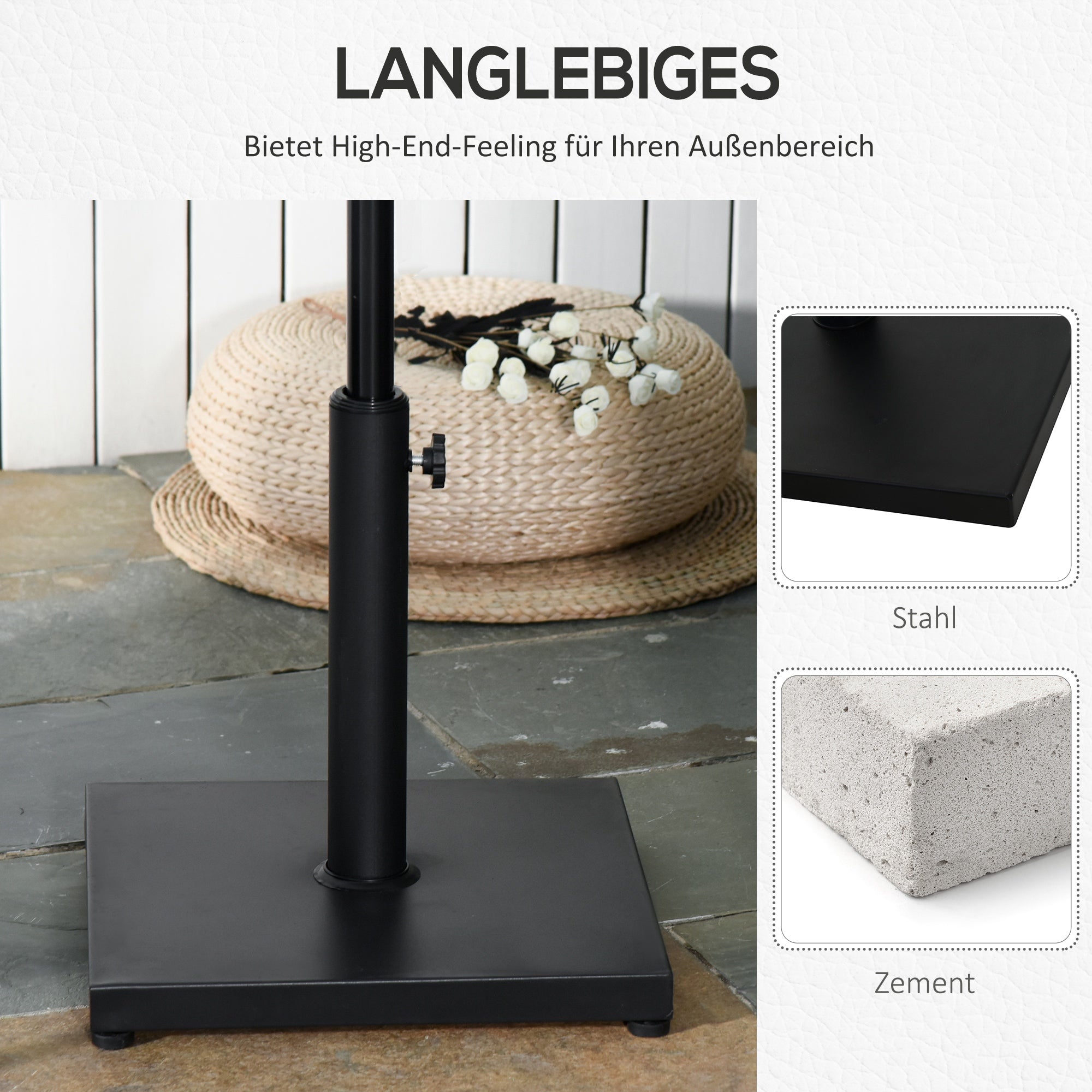 Umbrella Stand 13 kg Umbrella Base, Square Umbrella Holder, Umbrella Weight, Stand for Umbrella 35/38/48mm Pole Diameter, for Balcony, Terrace, Garden, Black