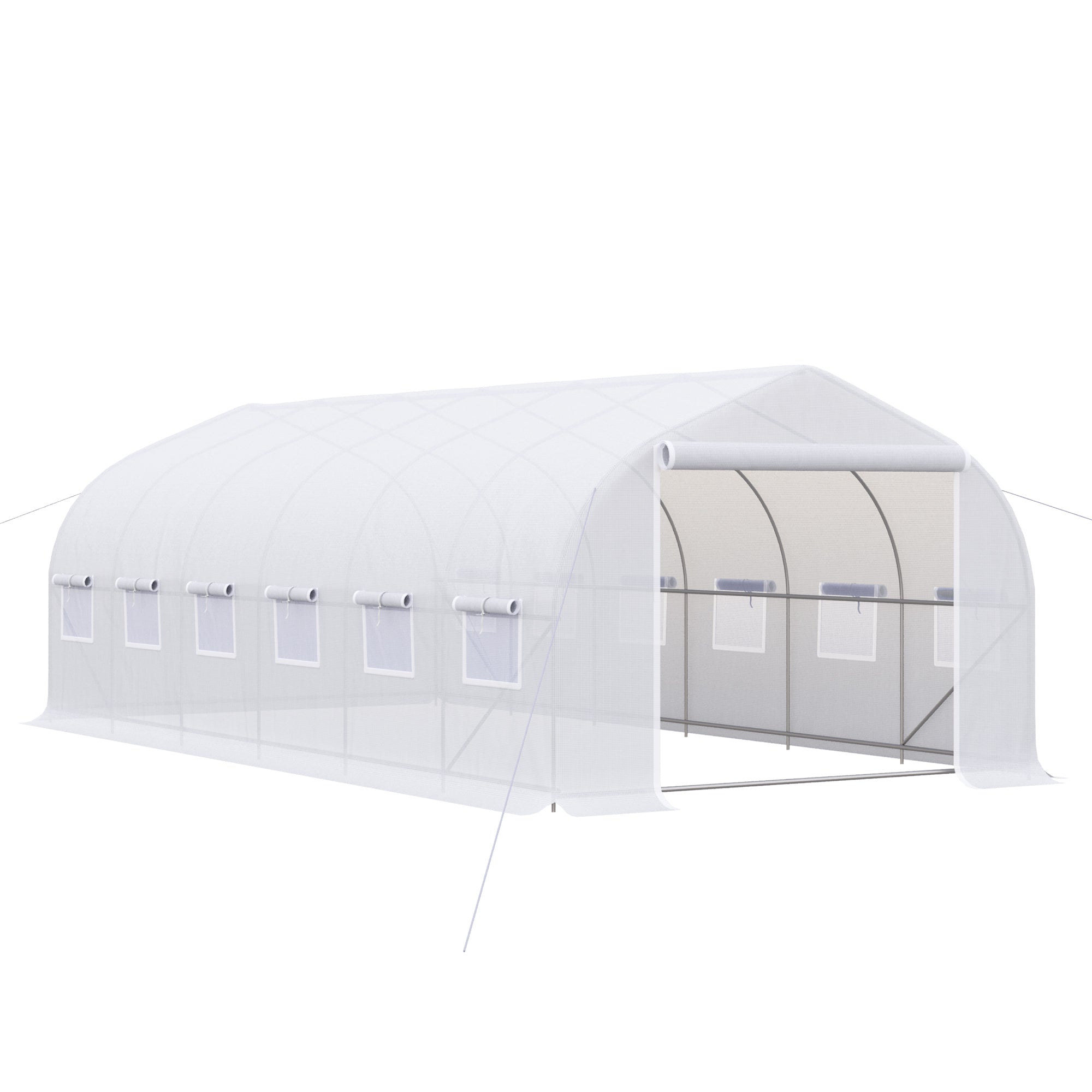 Outdoor Tunnel Greenhouse 6x3x2m Large Garden Greenhouse with 12 Windows and Roll-Up Zipper Door Metal Frame for Plant Cultivation White
