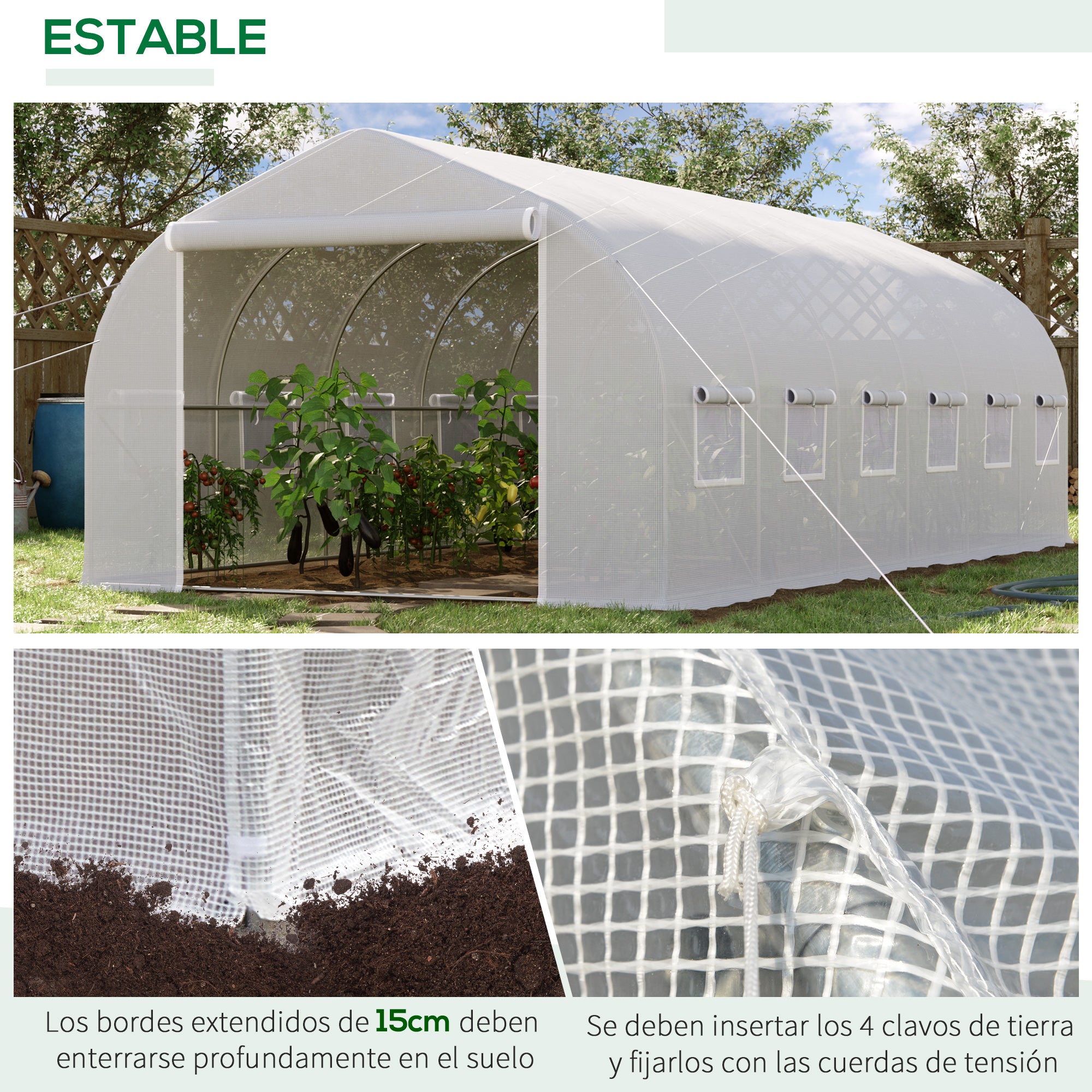 Outdoor Tunnel Greenhouse 6x3x2m Large Garden Greenhouse with 12 Windows and Roll-Up Zipper Door Metal Frame for Plant Cultivation White