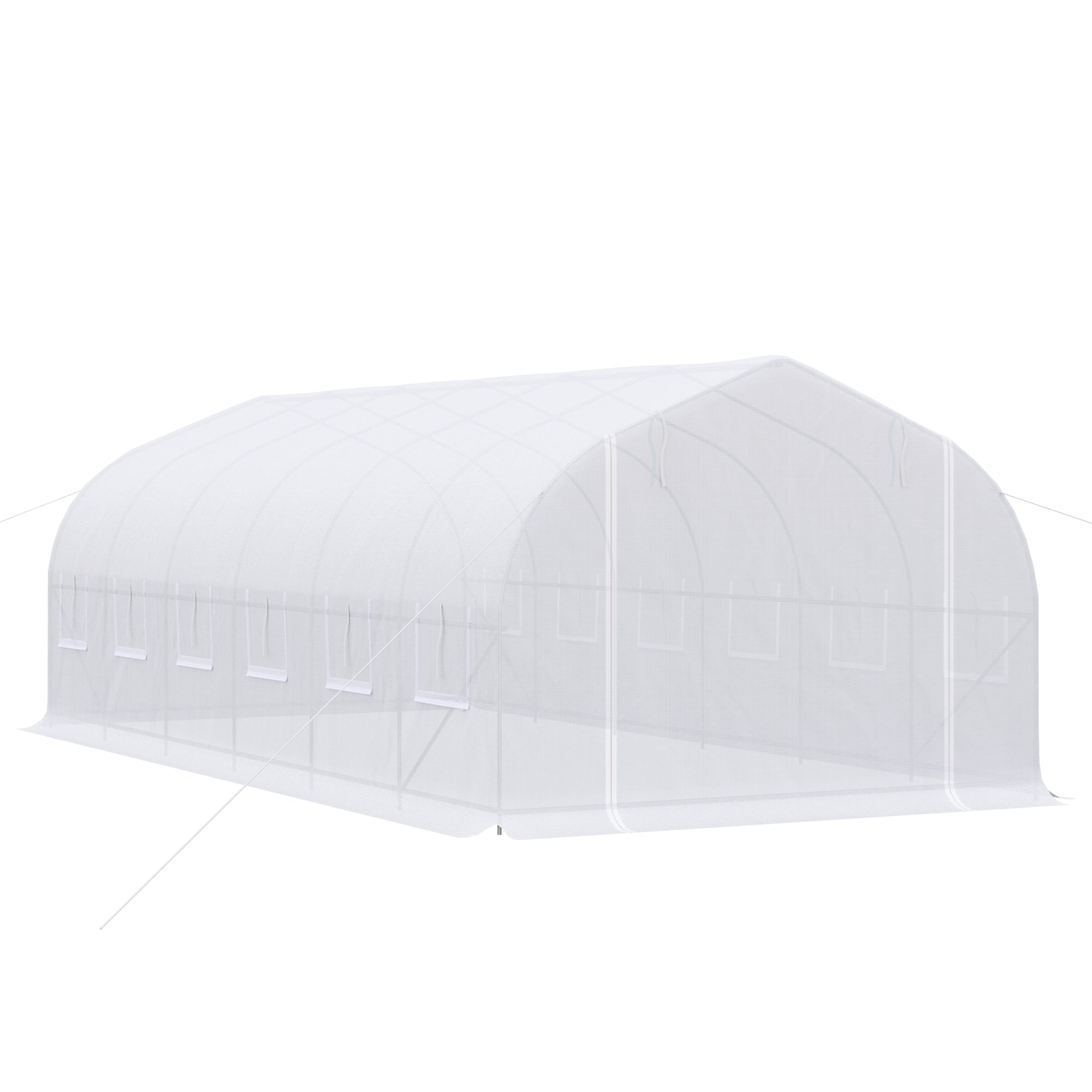 Outdoor Tunnel Greenhouse 6x3x2m Large Garden Greenhouse with 12 Windows and Roll-Up Zipper Door Metal Frame for Plant Cultivation White