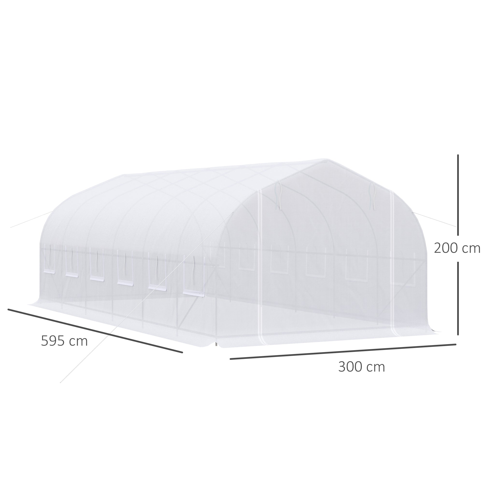 Outdoor Tunnel Greenhouse 6x3x2m Large Garden Greenhouse with 12 Windows and Roll-Up Zipper Door Metal Frame for Plant Cultivation White