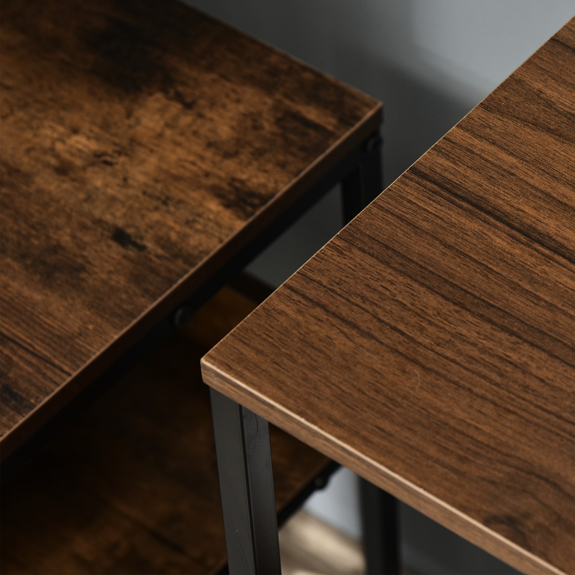 Fabric Dresser with 3 Foldable Drawers and 2 Shelves Industrial Style for Bedroom Living Room Hallway 31.5x11.4x28 inches Walnut and Light Gray