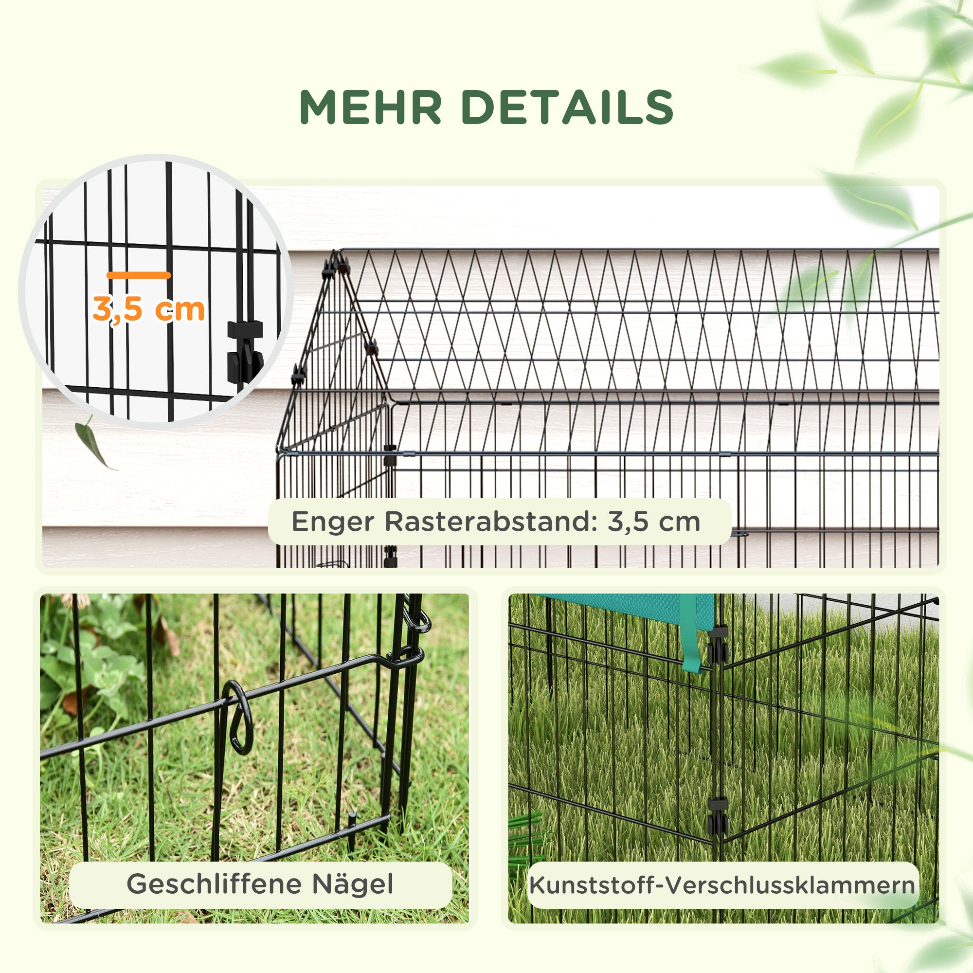 Outdoor Enclosure 220 x 85 x 103 cm Small Animal Enclosure with Cover, 4 Doors, Guinea Pig Enclosure for Rabbits, Indoor, Outdoor, Steel, Green