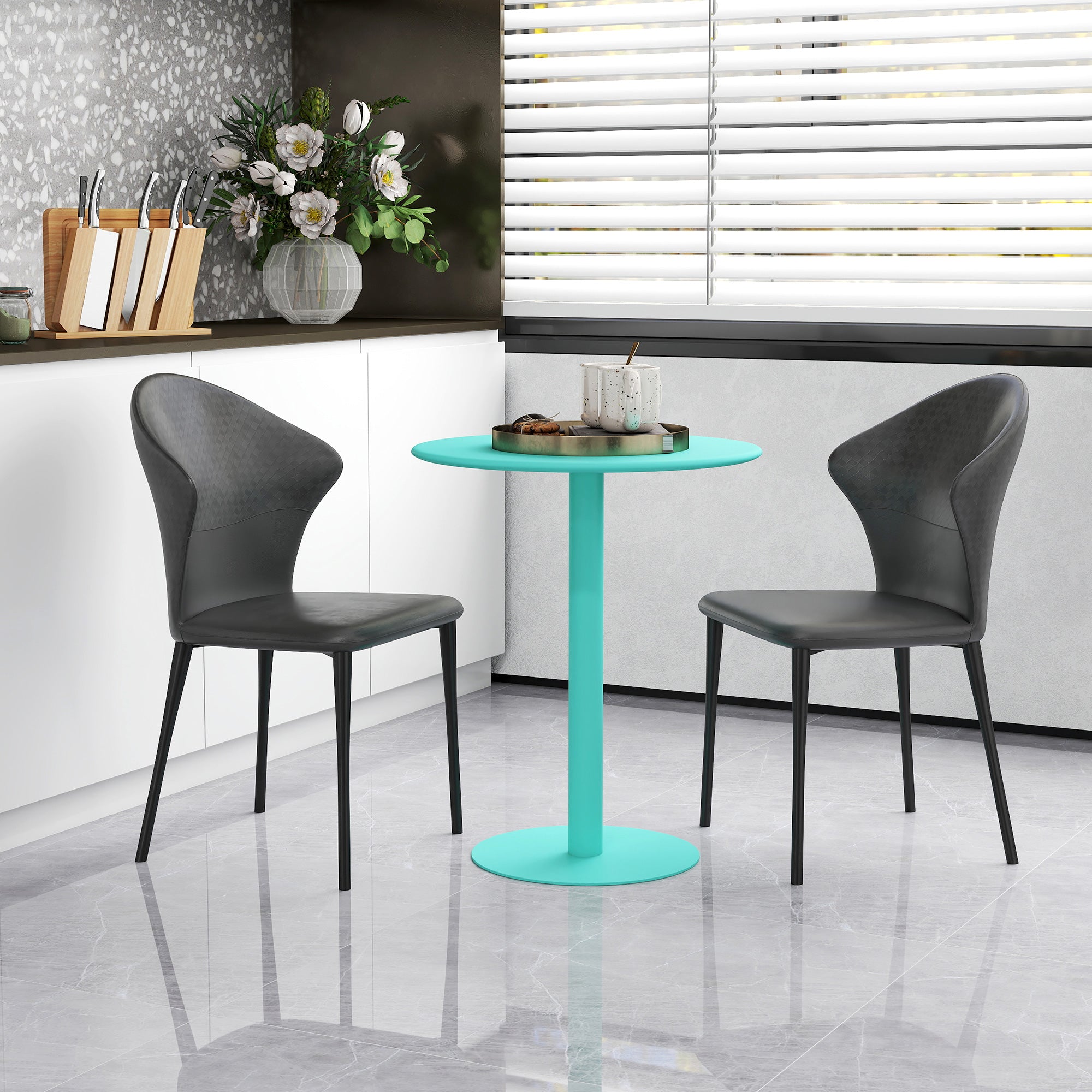 Round Dining Table for 2 People Steel Kitchen Table for Indoor and Outdoor Ø60x72 cm Green